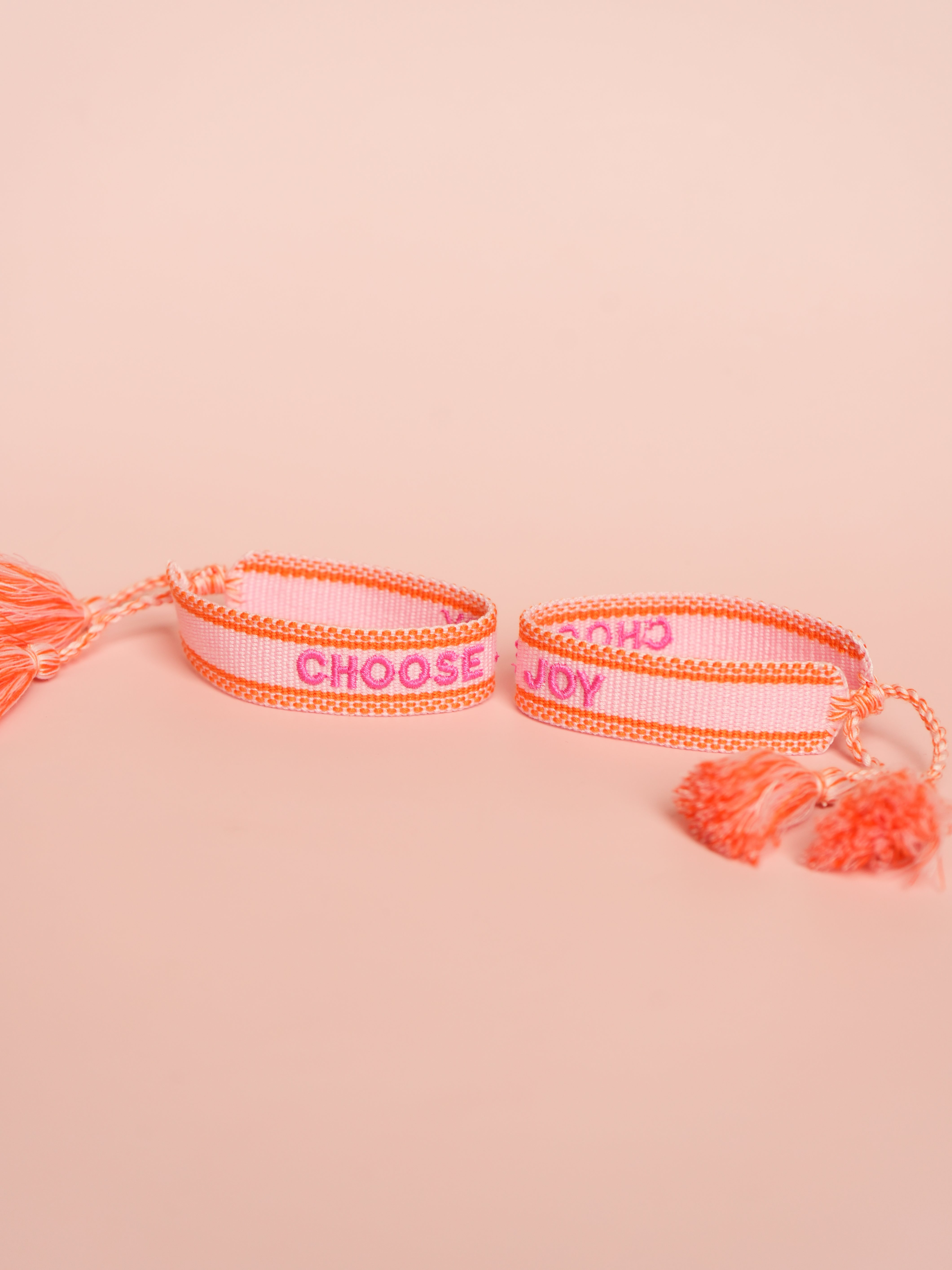 Pink Choose Joy Embroidered Bracelet