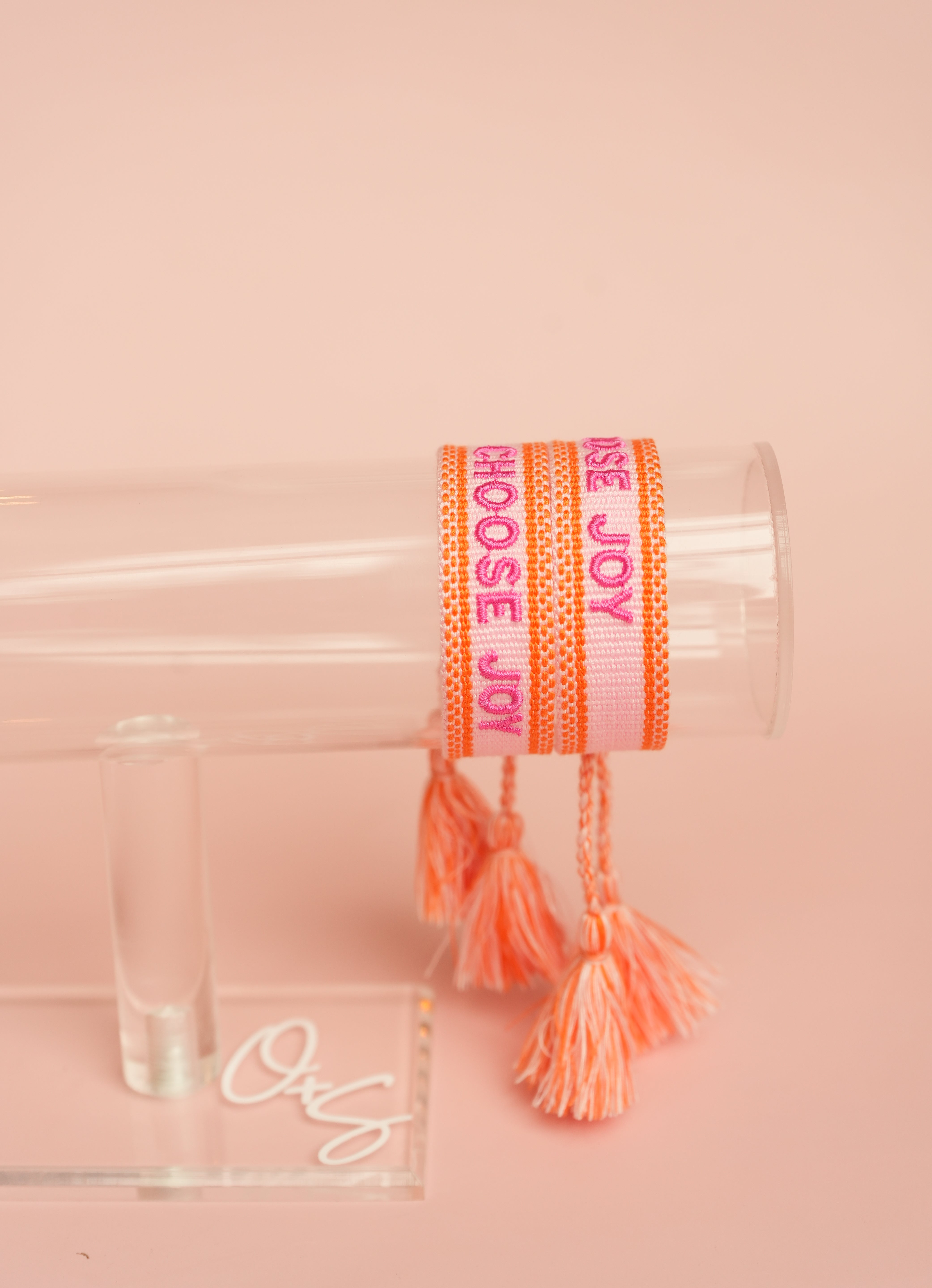 Pink Choose Joy Embroidered Bracelet