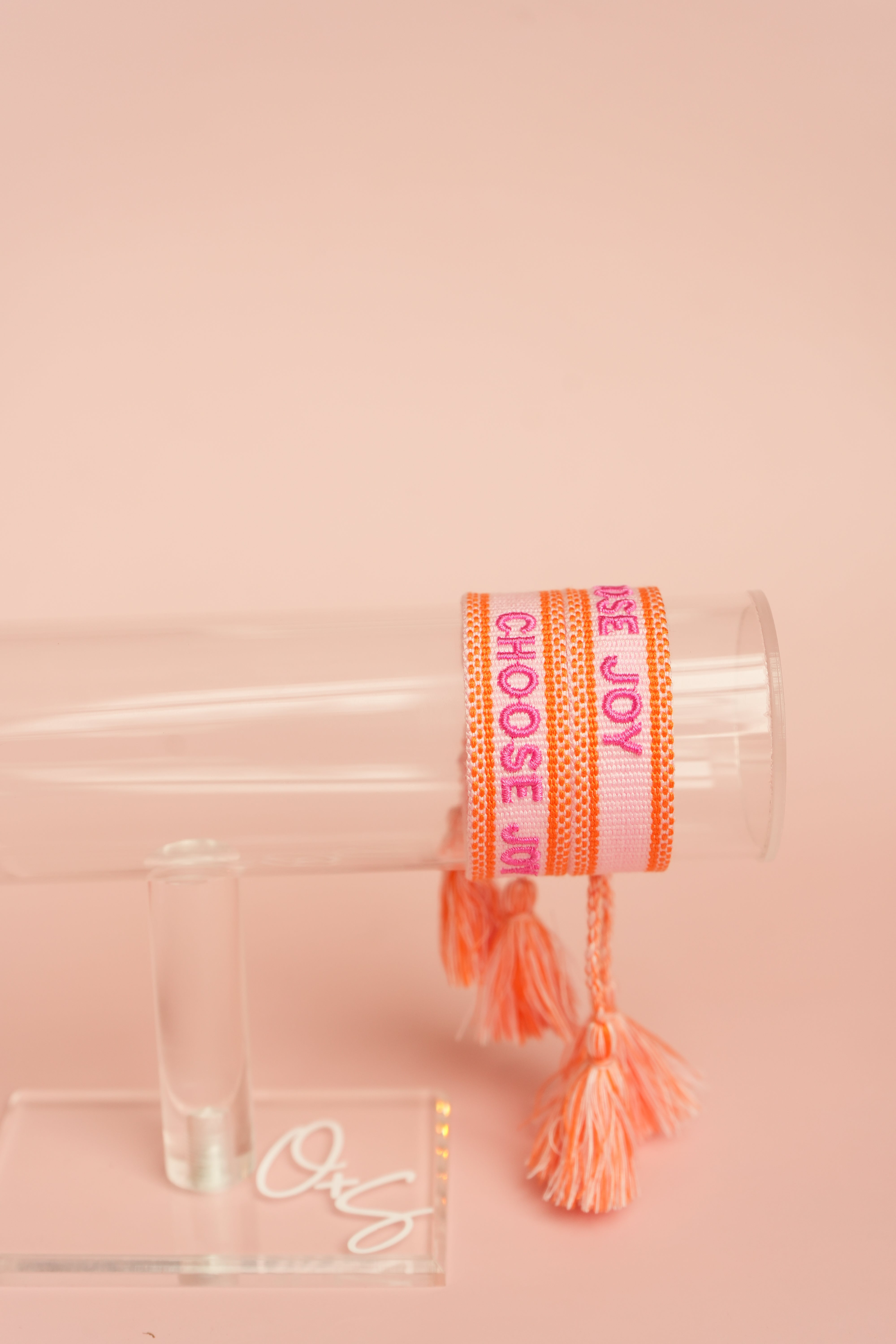 Pink Choose Joy Embroidered Bracelet