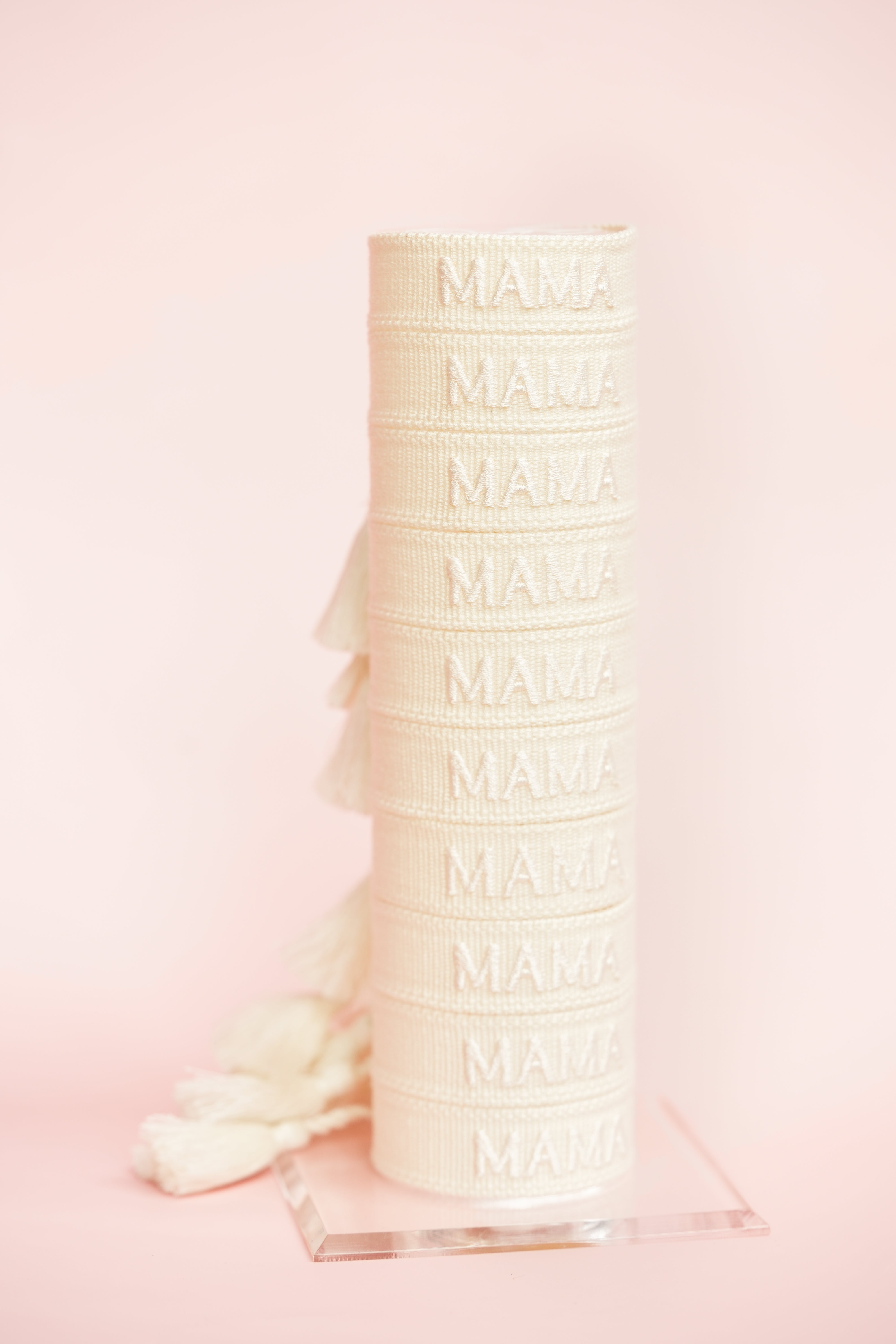 Mama Embroidered Bracelet-Cream