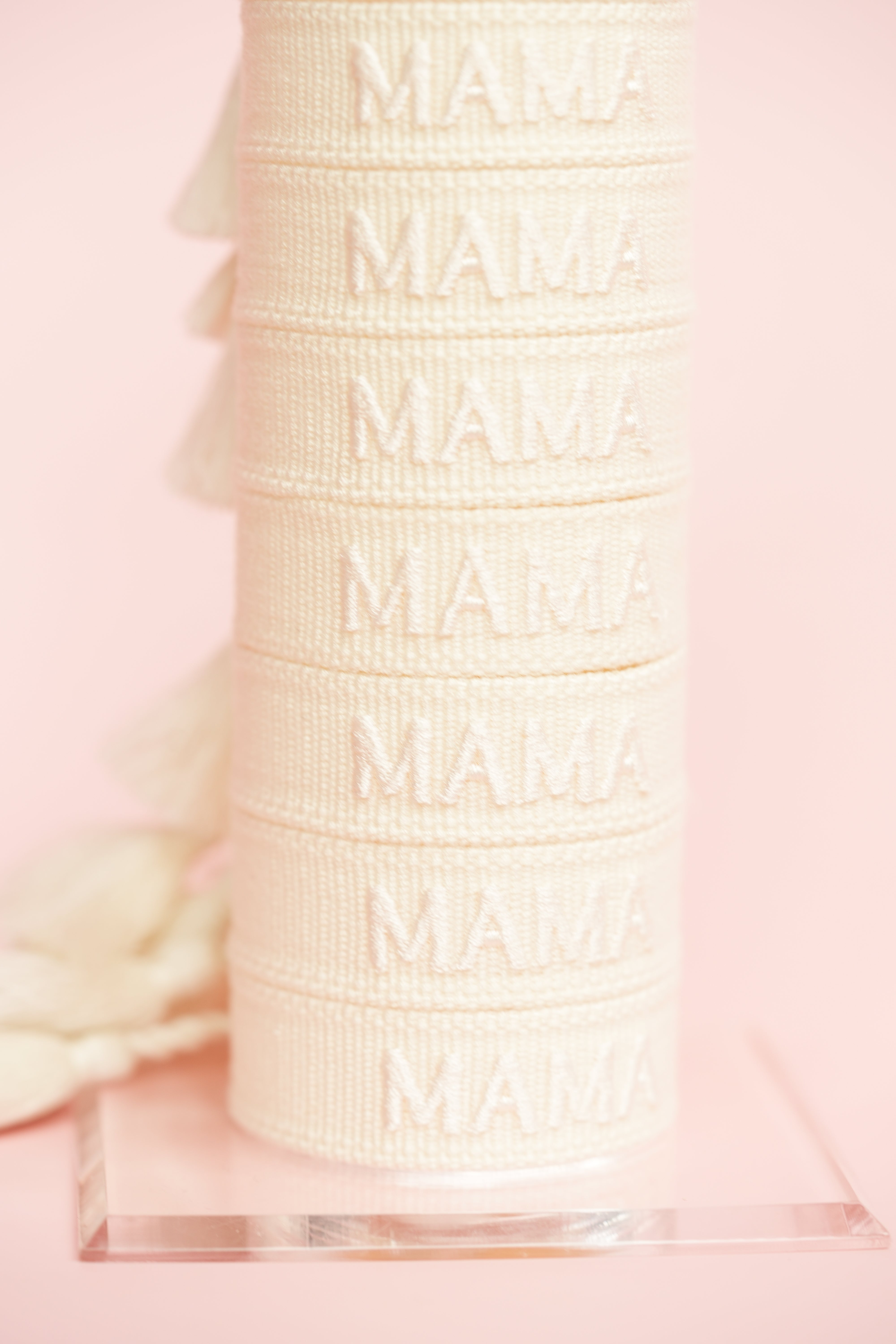 Mama Embroidered Bracelet-Cream