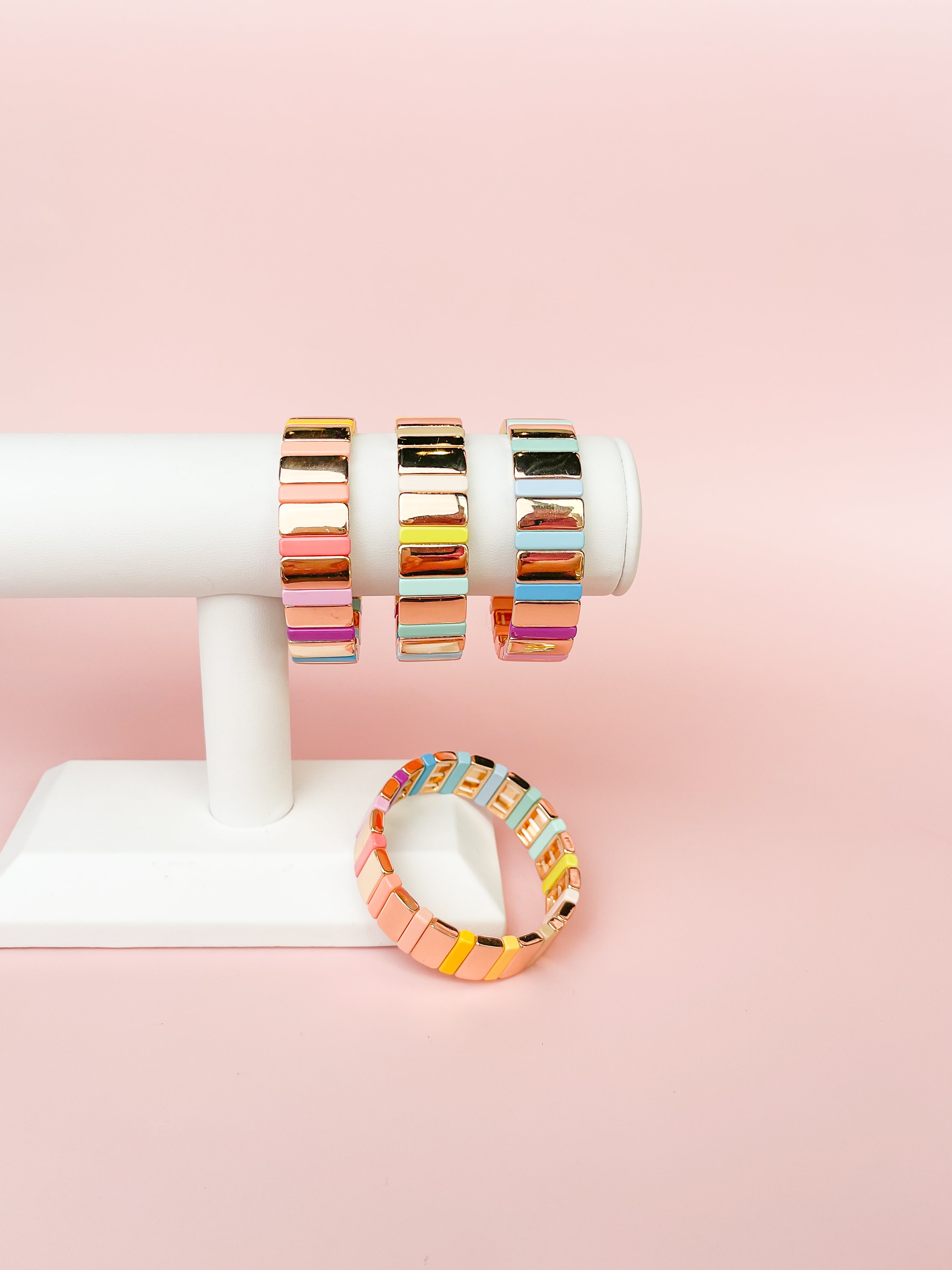 Gold Rainbow Tila Bracelet-Thick