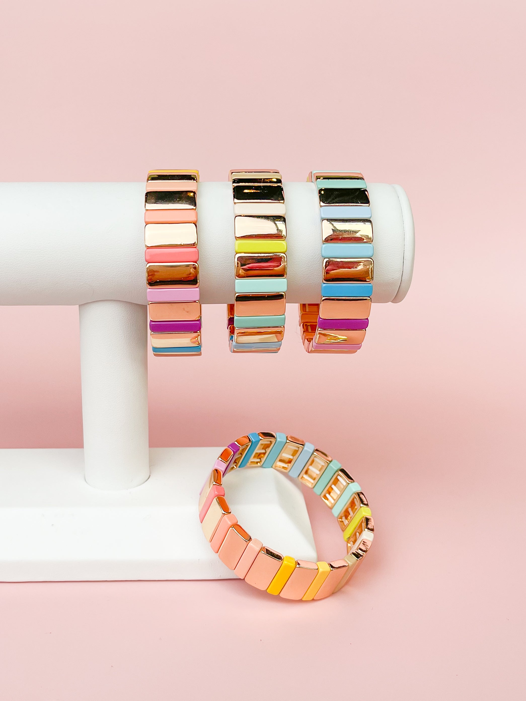 Gold Rainbow Tila Bracelet-Thick