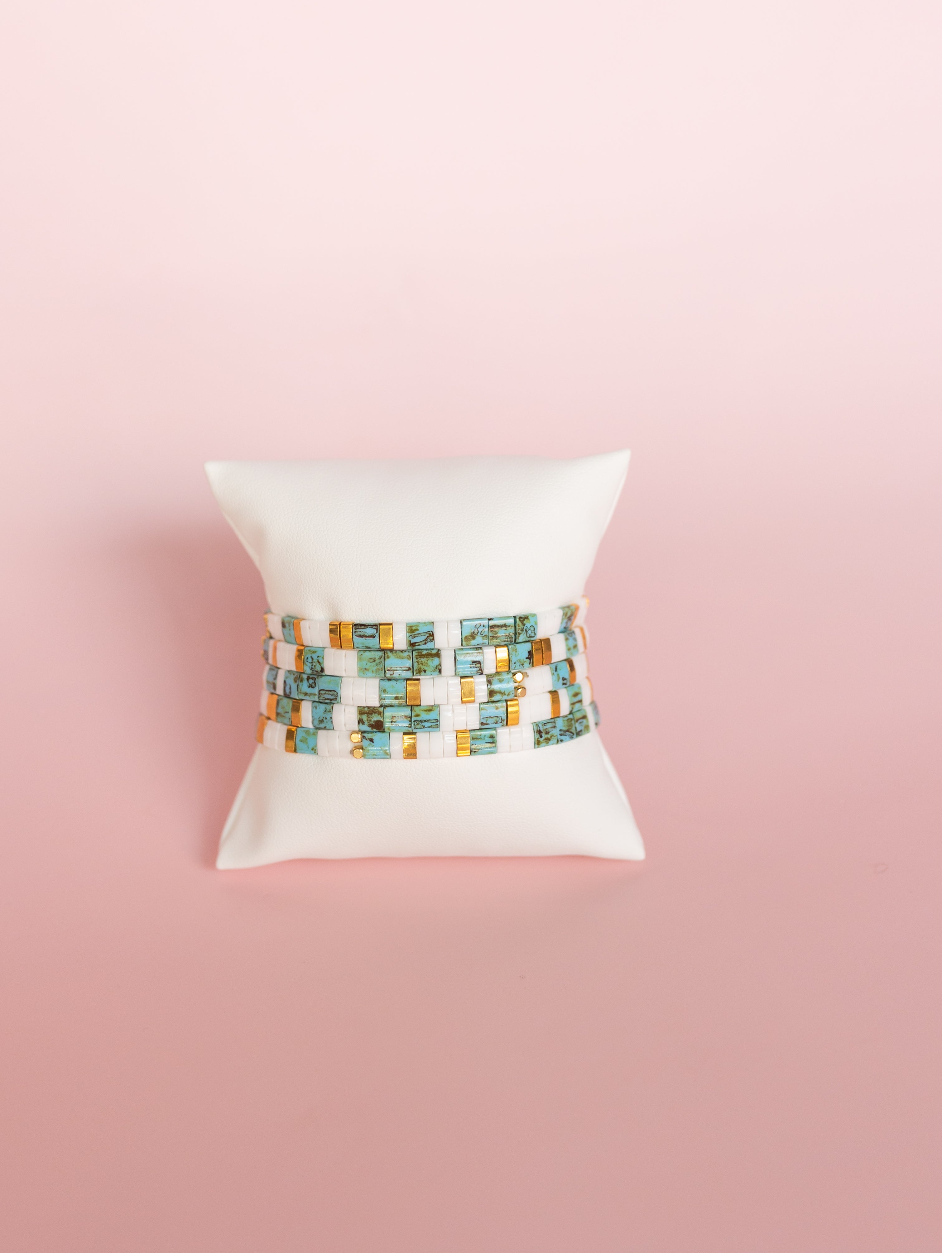 Gold + Turquoise Glass Tile Bracelet