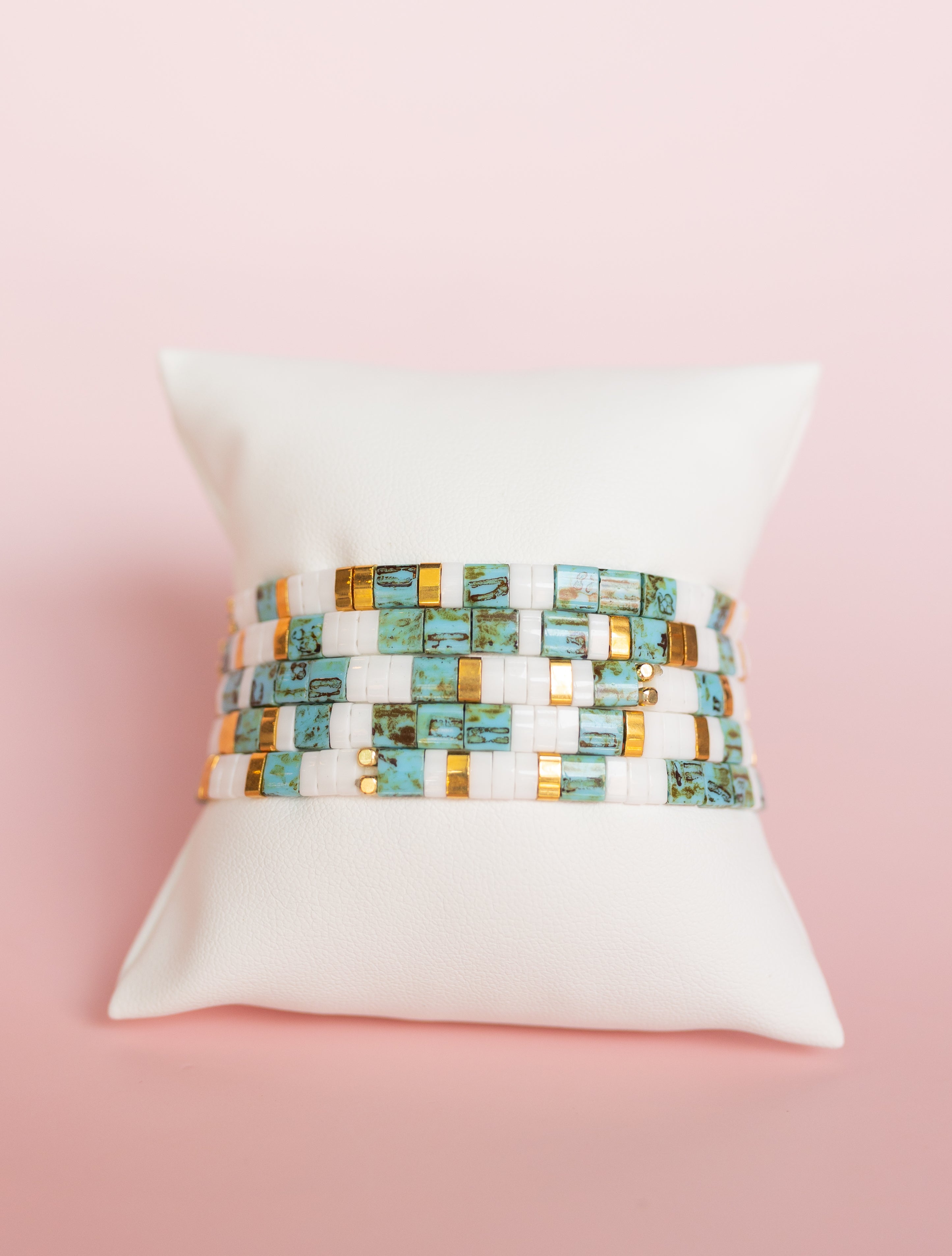 Gold + Turquoise Glass Tile Bracelet