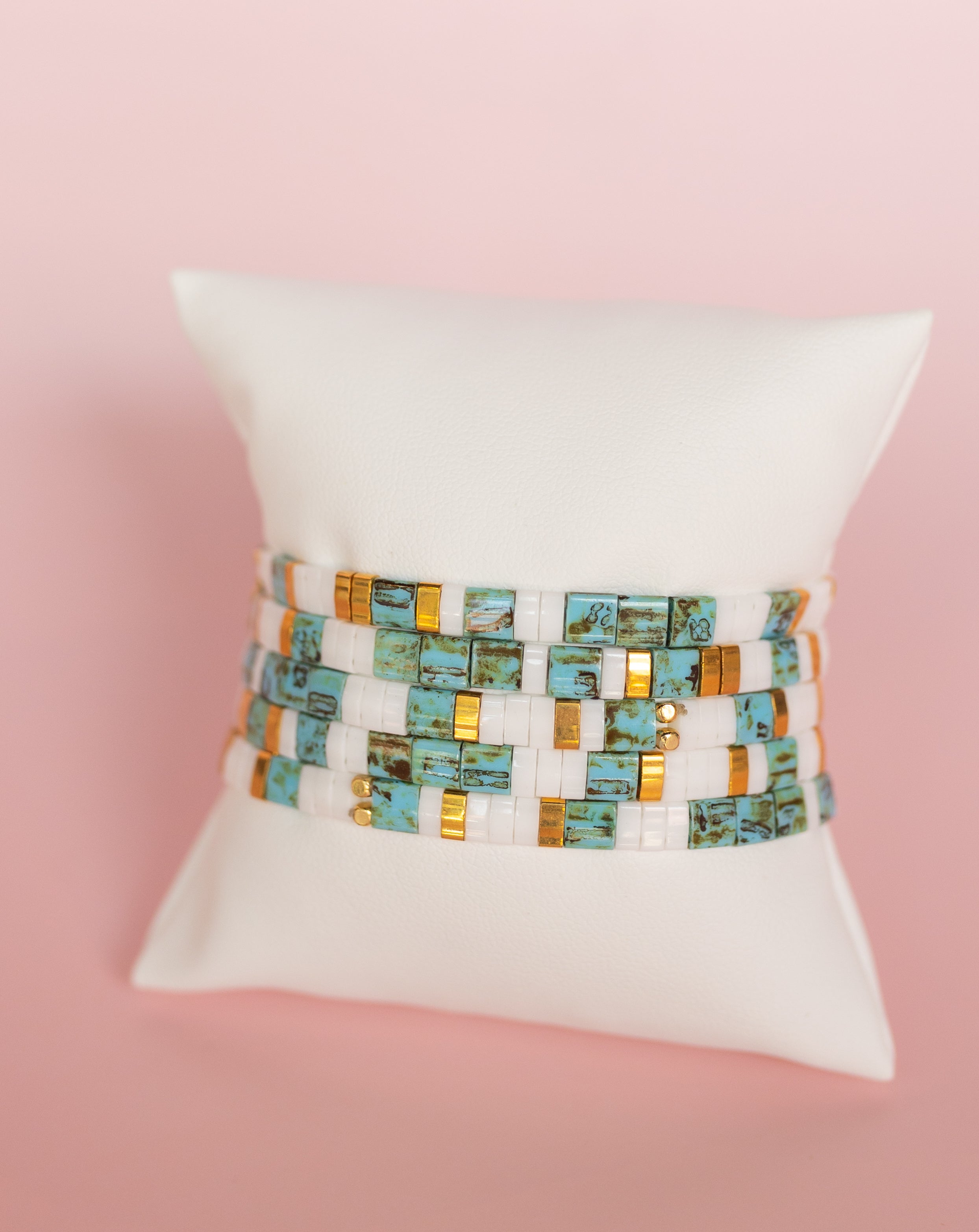 Gold + Turquoise Glass Tile Bracelet