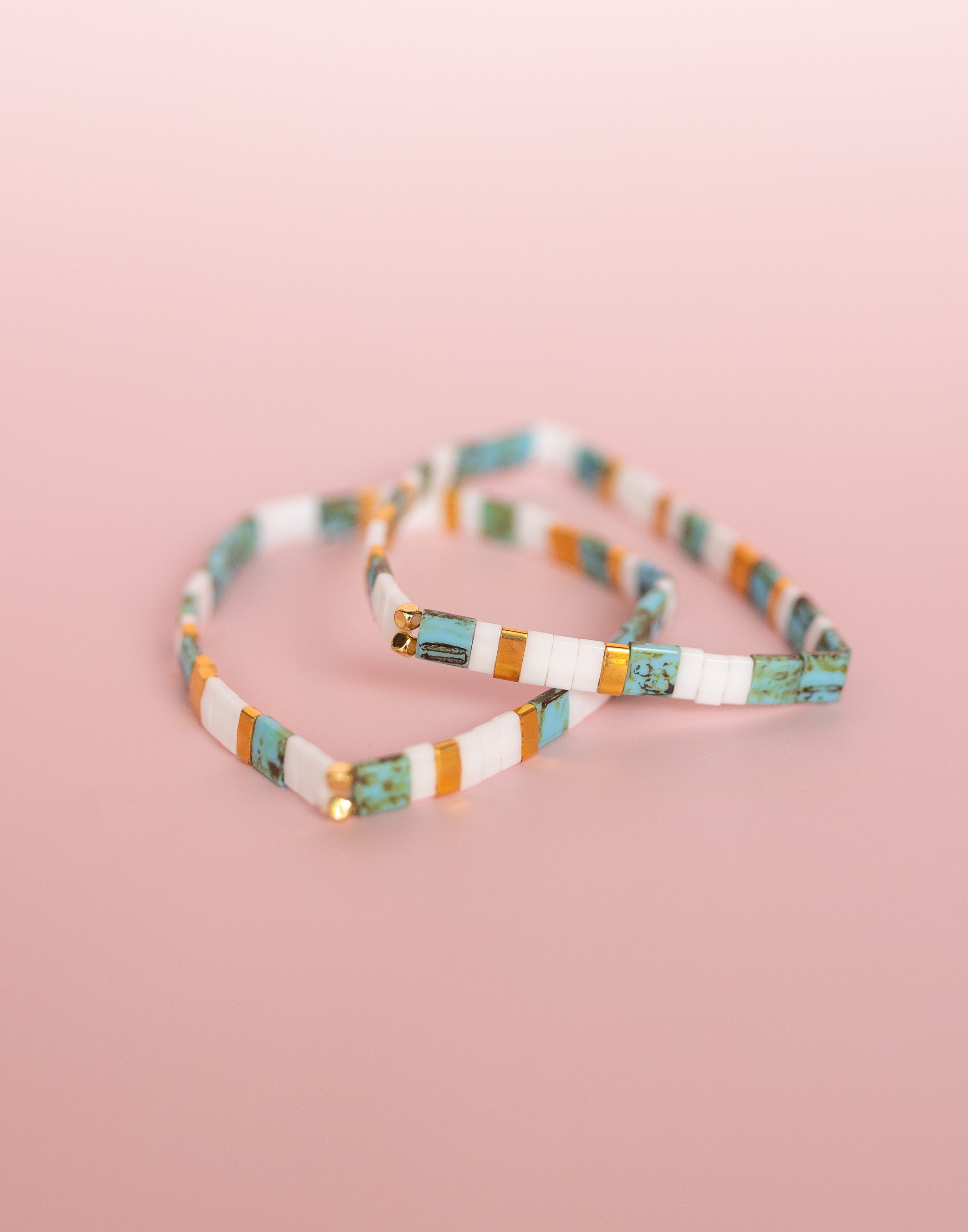 Gold + Turquoise Glass Tile Bracelet