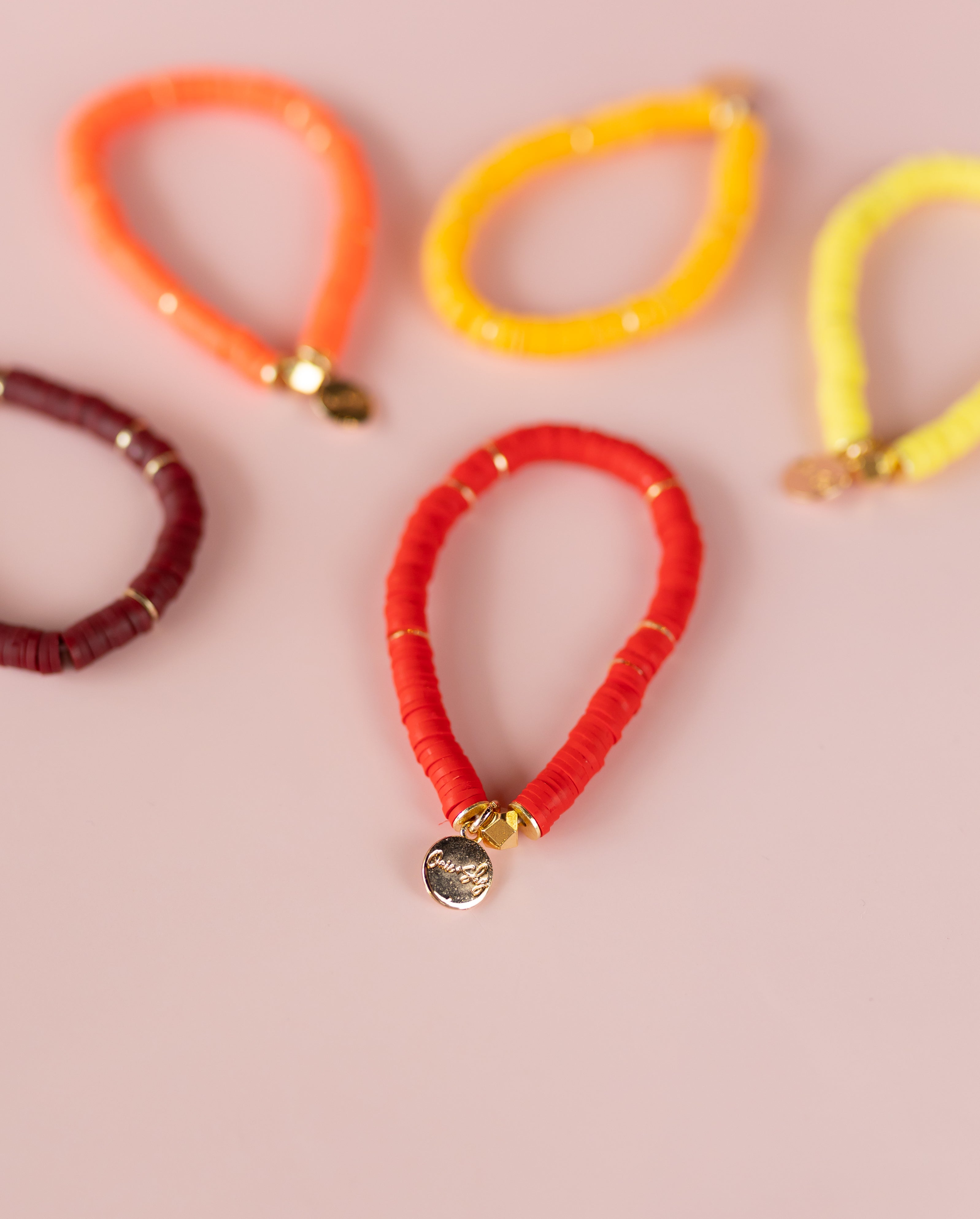 Red Heishi Bracelet (Customizable)