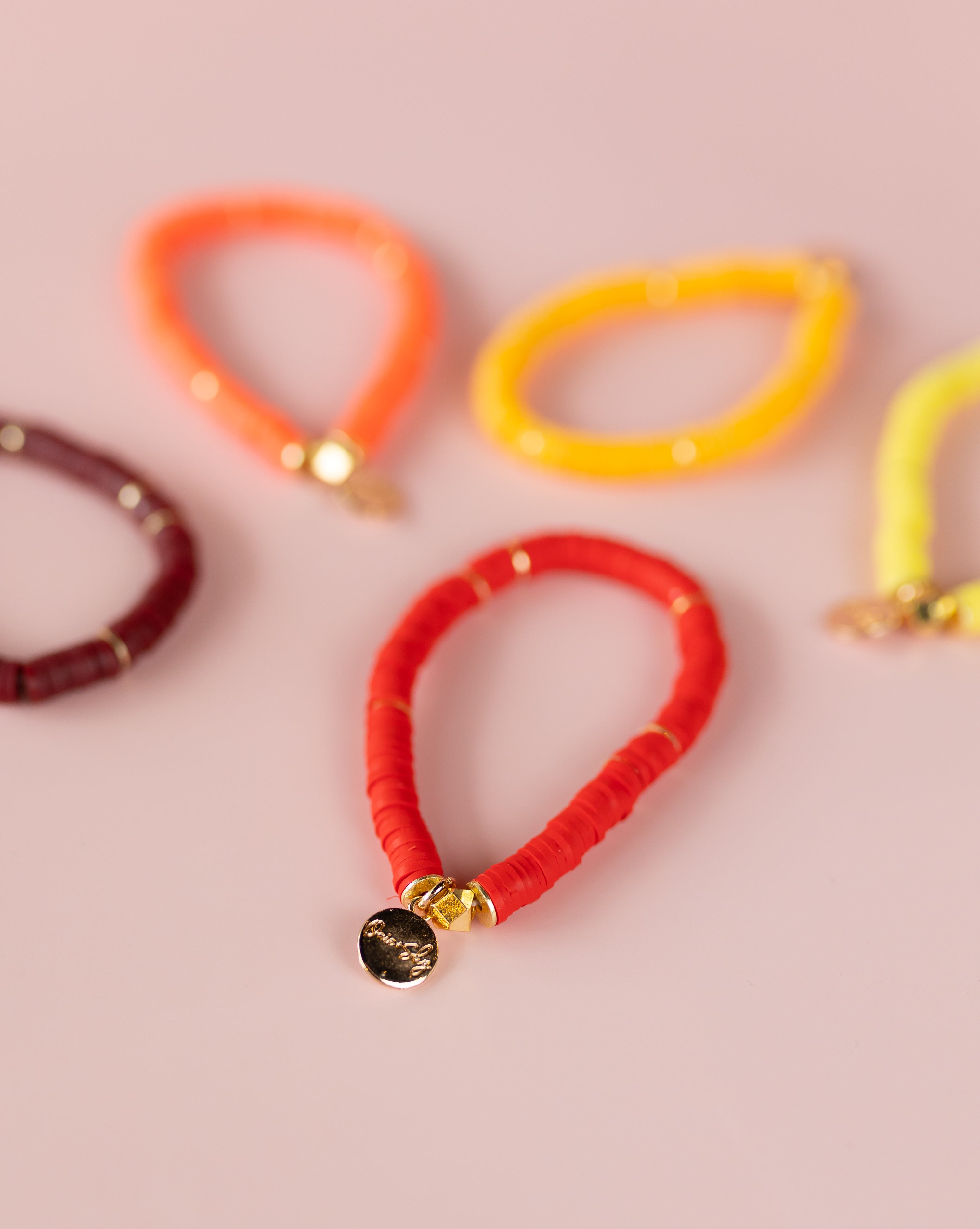 Red Heishi Bracelet (Customizable)