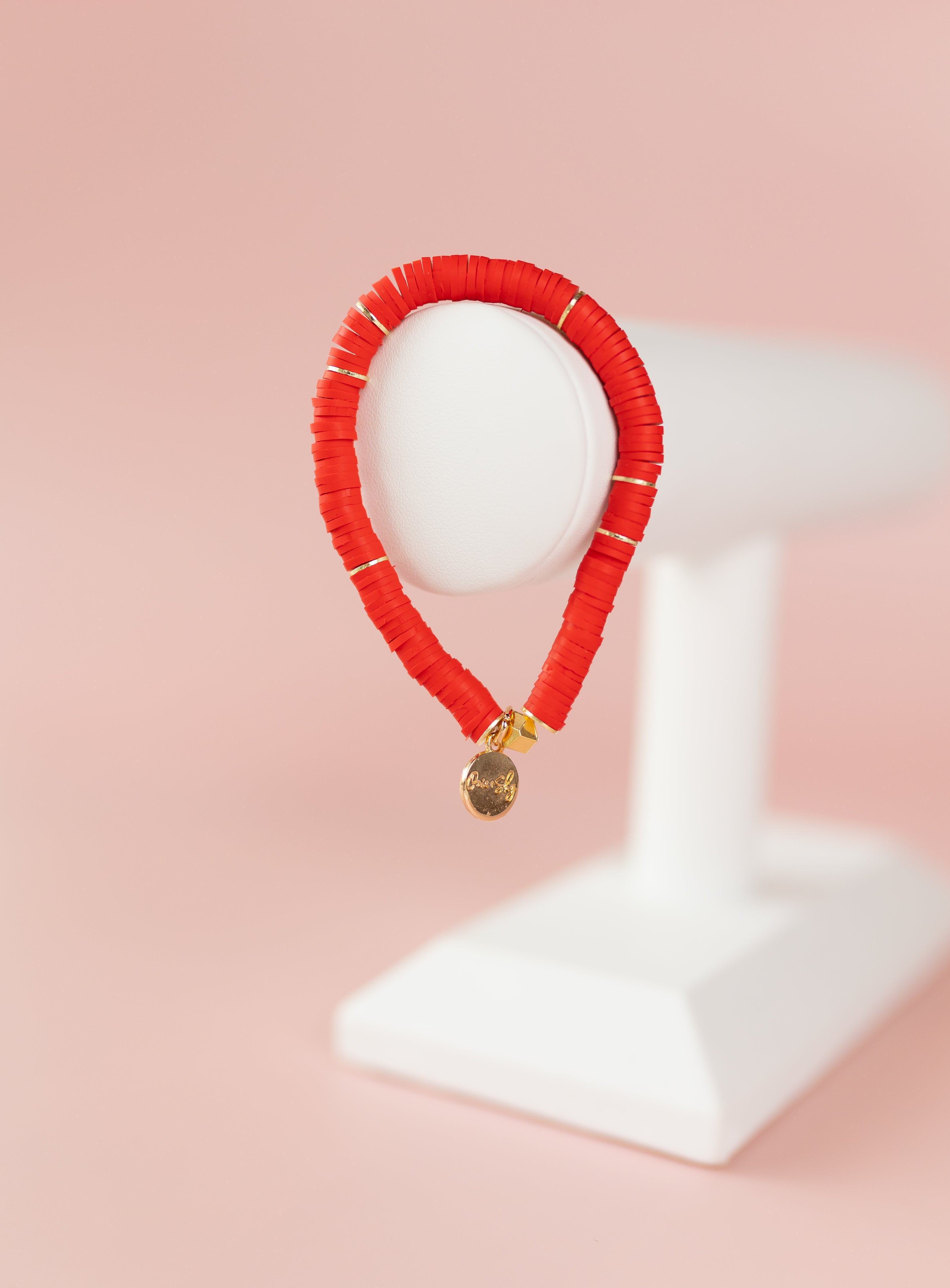 Red Heishi Bracelet (Customizable)