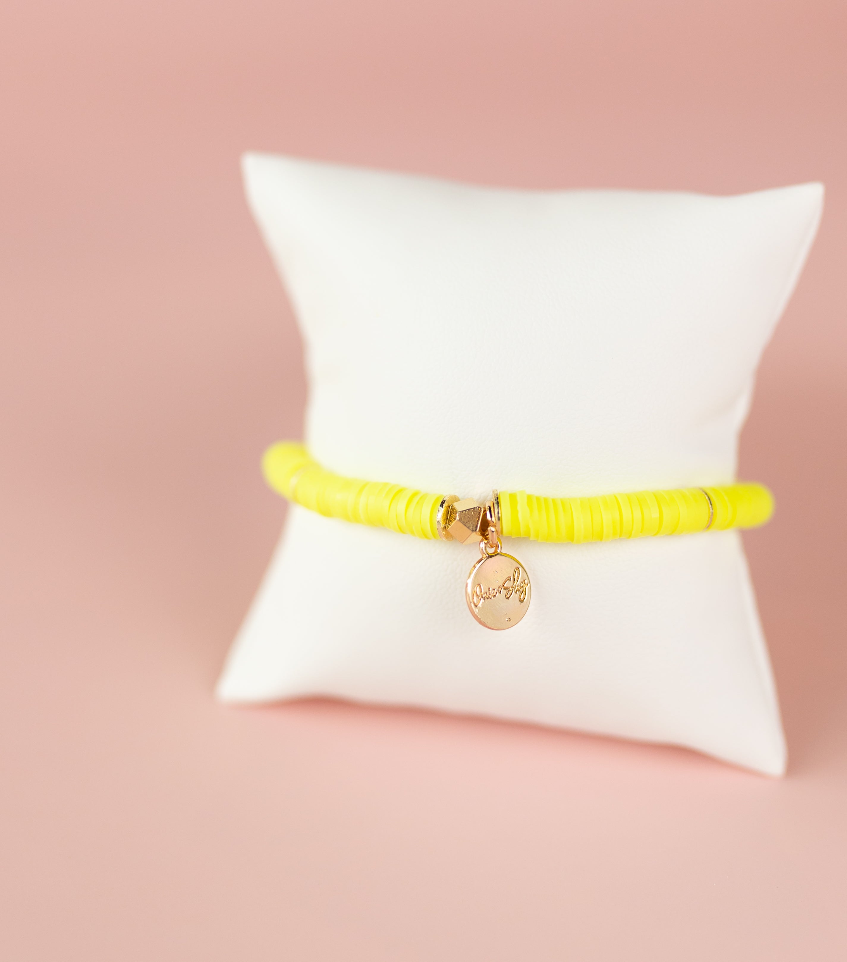 Neon Yellow Heishi Bracelet (Customizable)