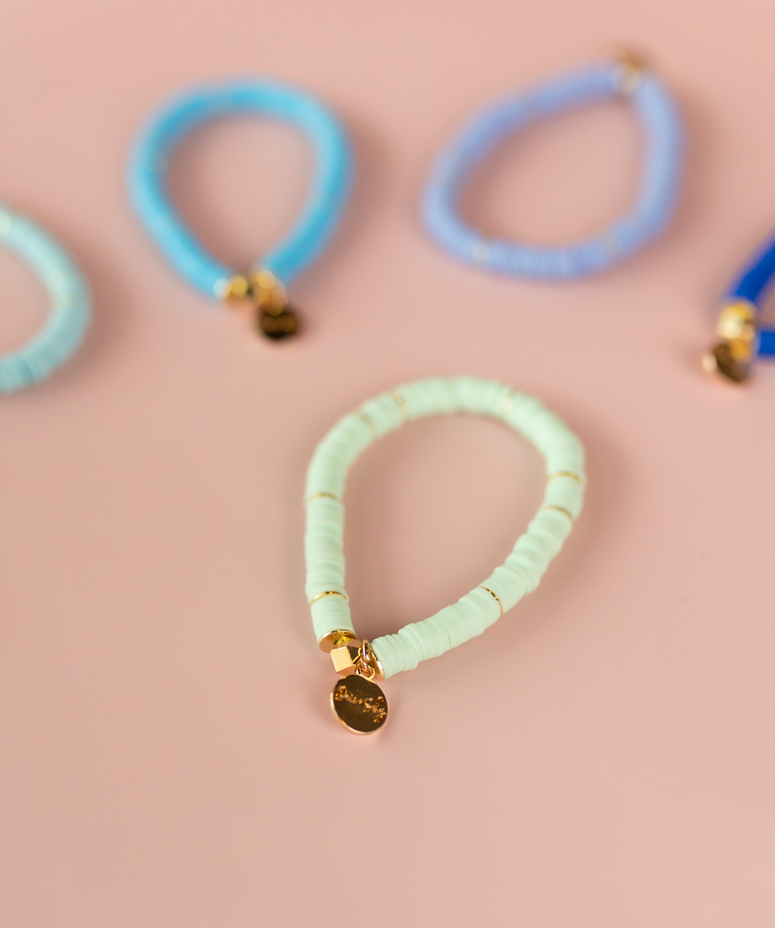 Mint Blue Heishi Bracelet (Customizable)