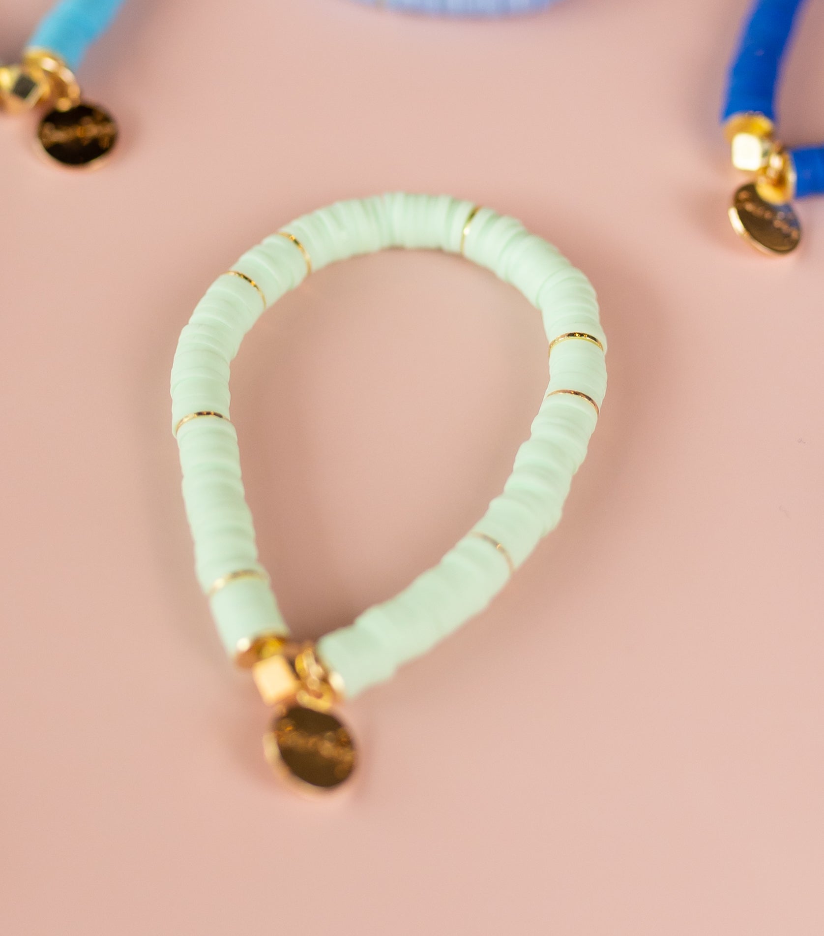 Mint Blue Heishi Bracelet (Customizable)