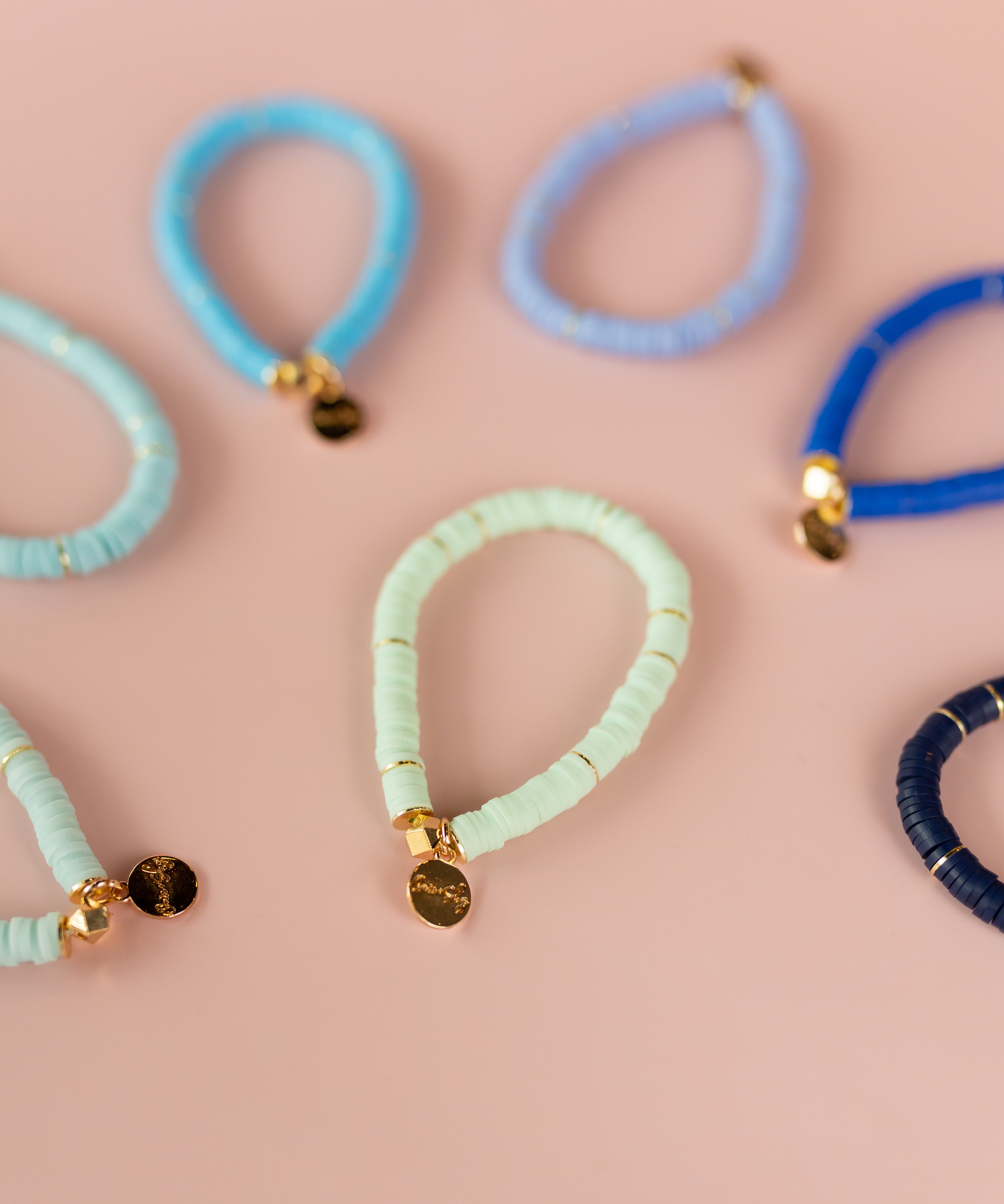 Mint Blue Heishi Bracelet (Customizable)