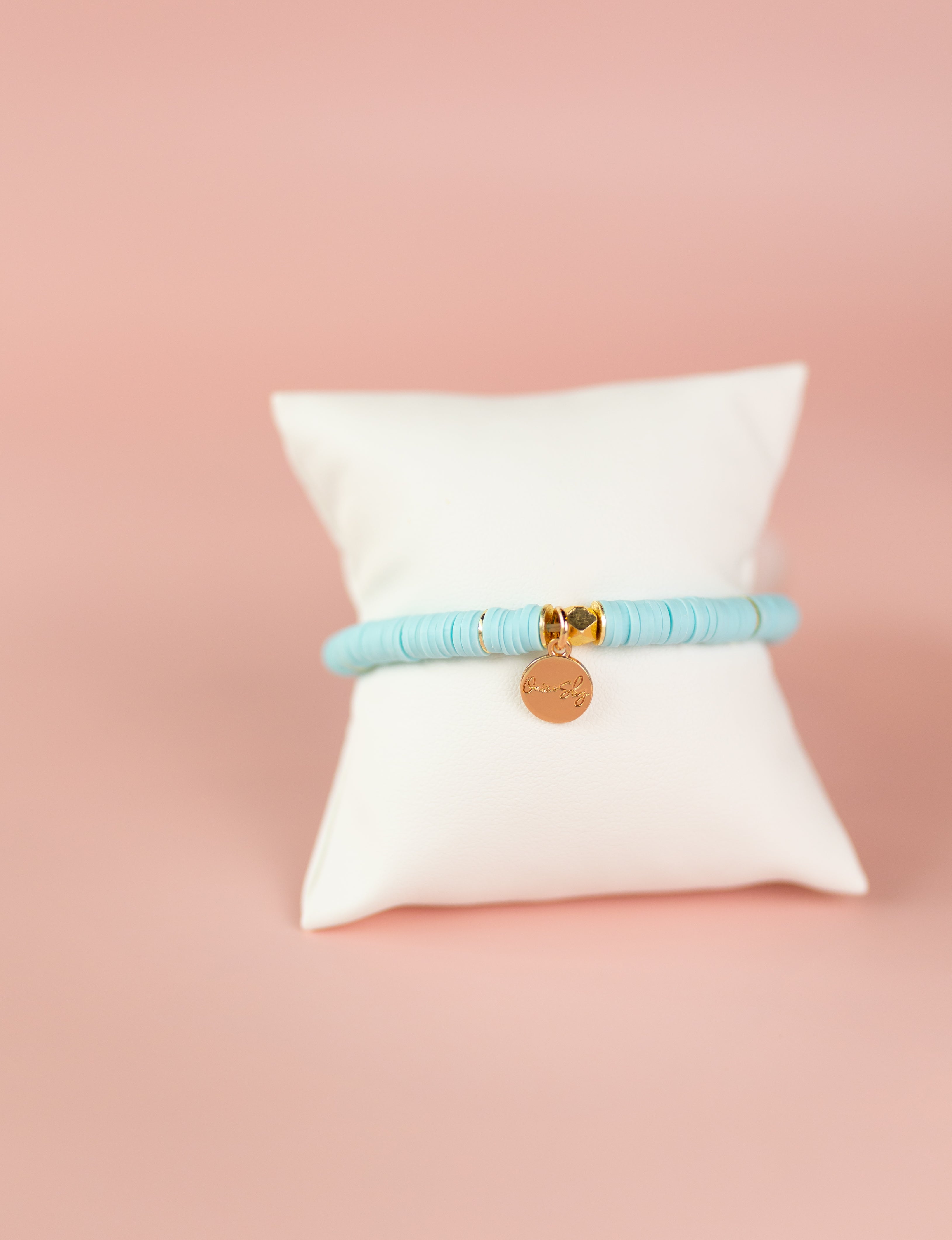 Baby Blue Heishi Bracelet (Customizable)
