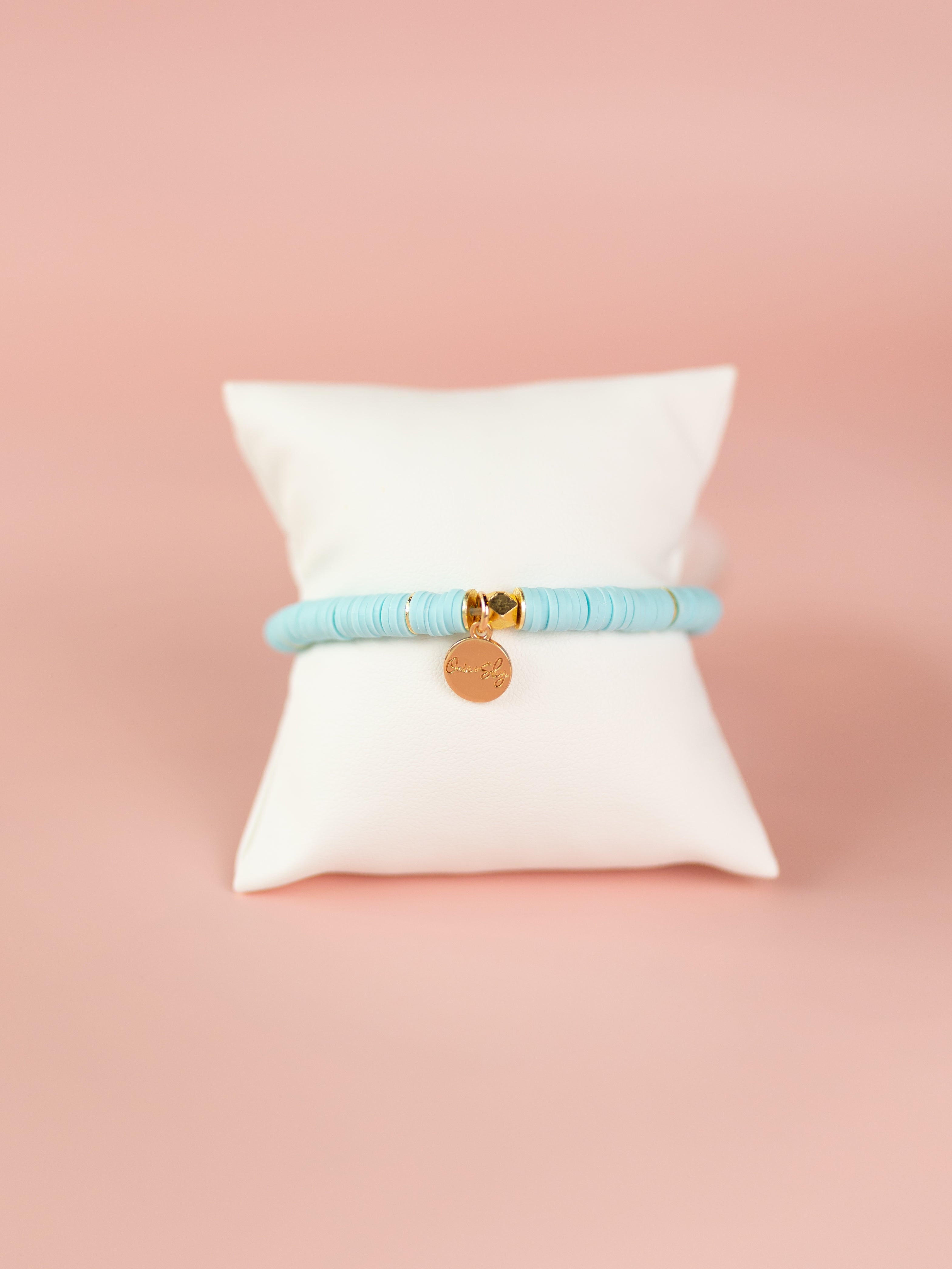 Baby Blue Heishi Bracelet (Customizable)
