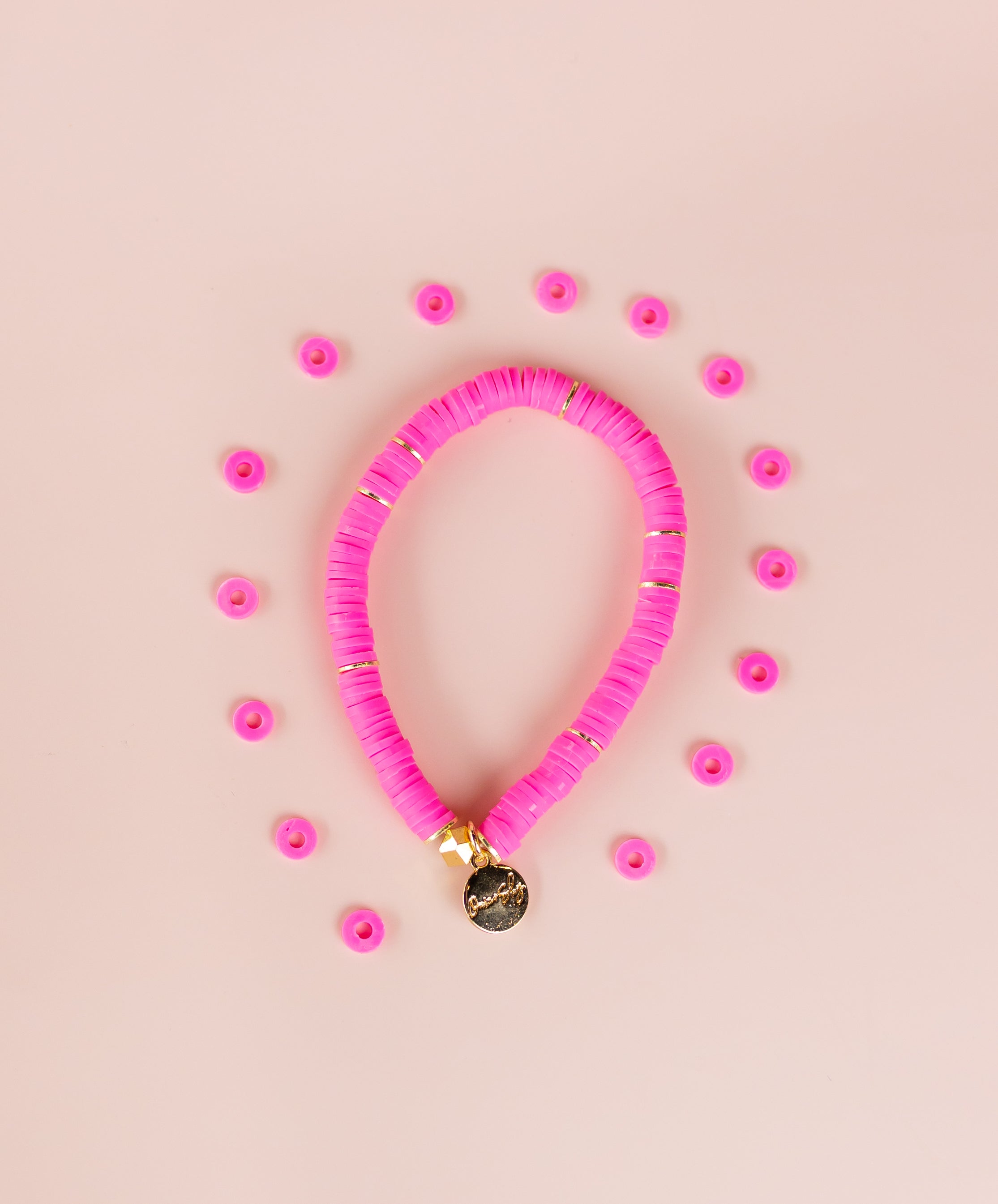 Hot Pink Heishi Bracelet (Customizable)