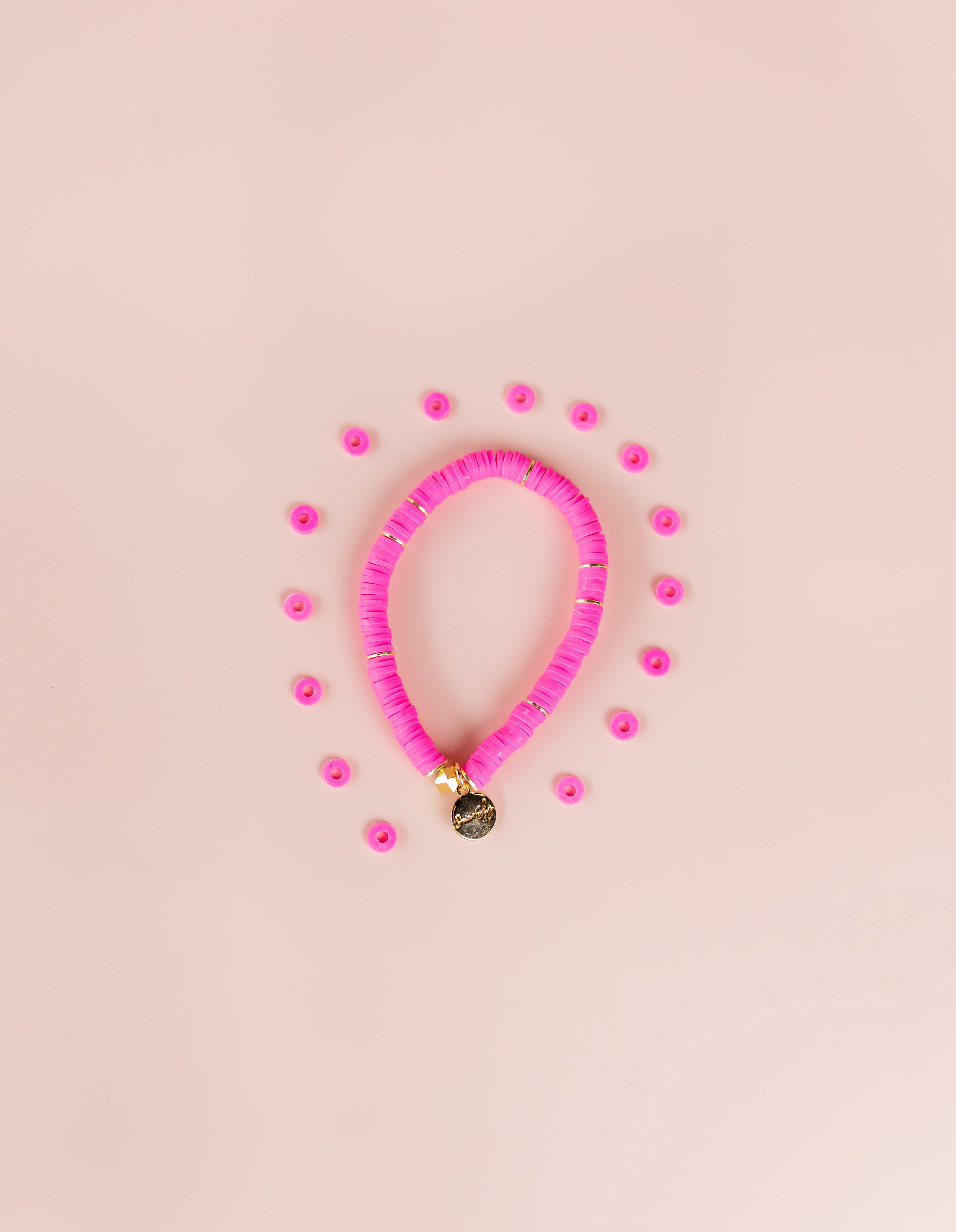 Hot Pink Heishi Bracelet (Customizable)