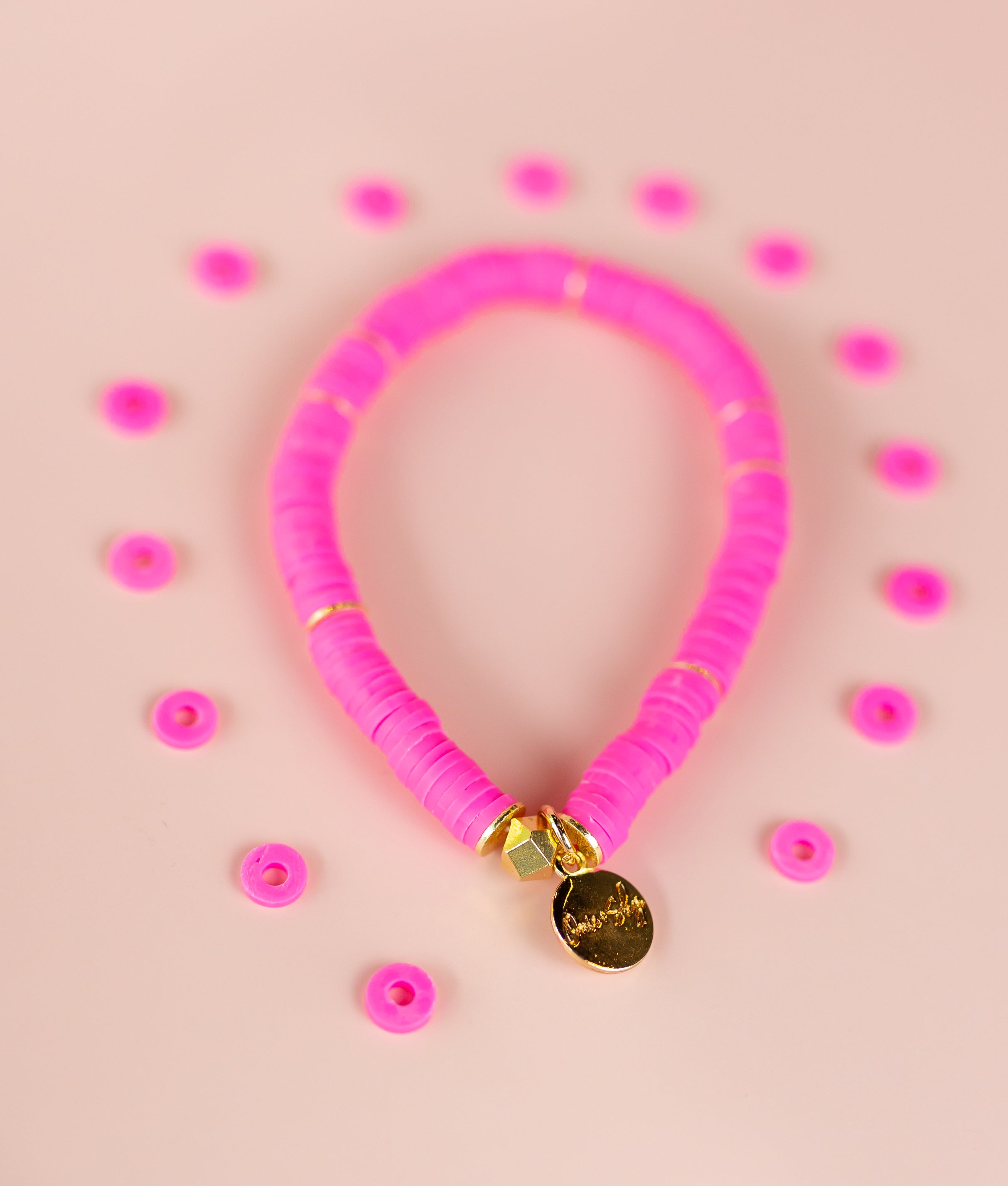 Hot Pink Heishi Bracelet (Customizable)