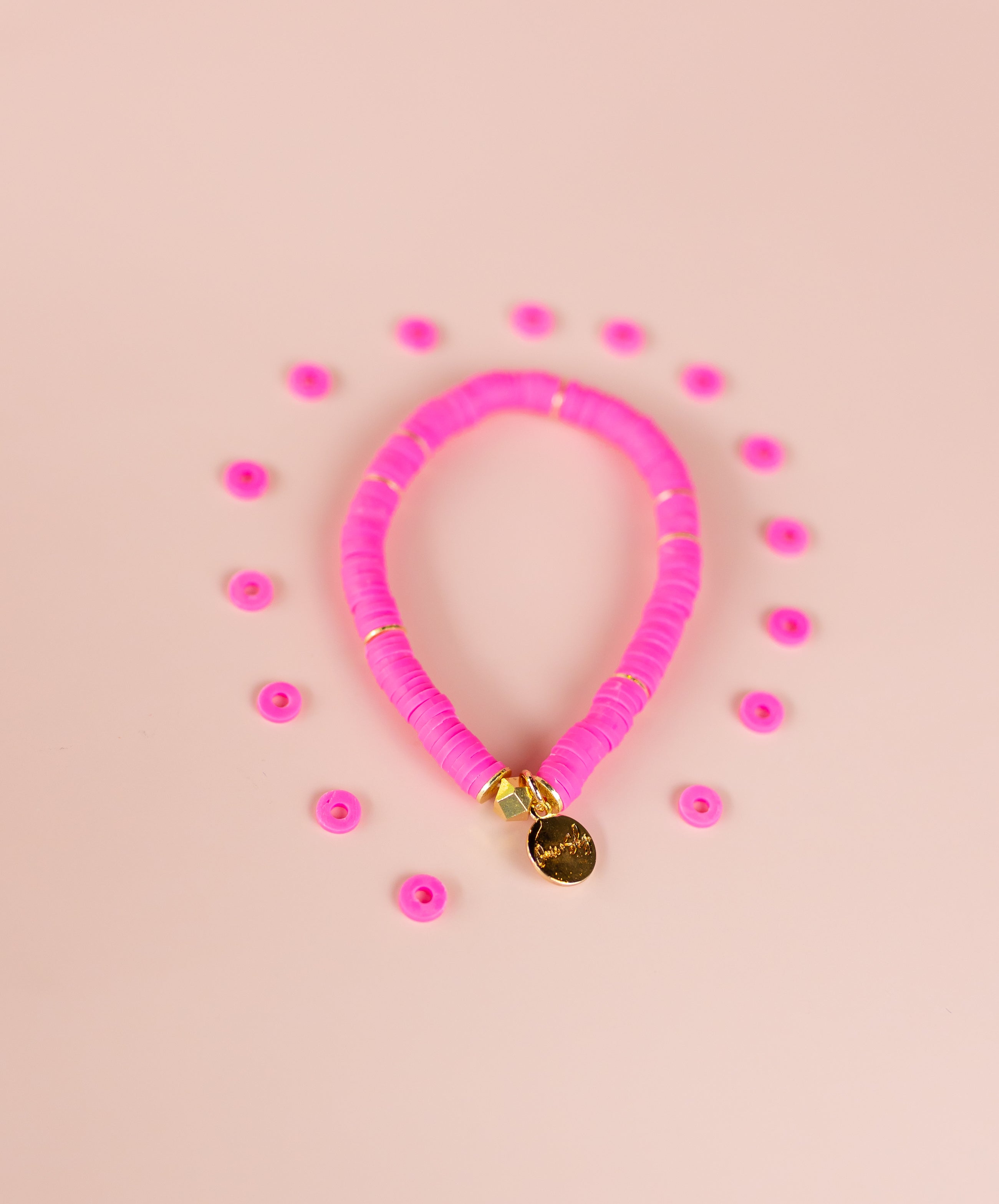 Hot Pink Heishi Bracelet (Customizable)