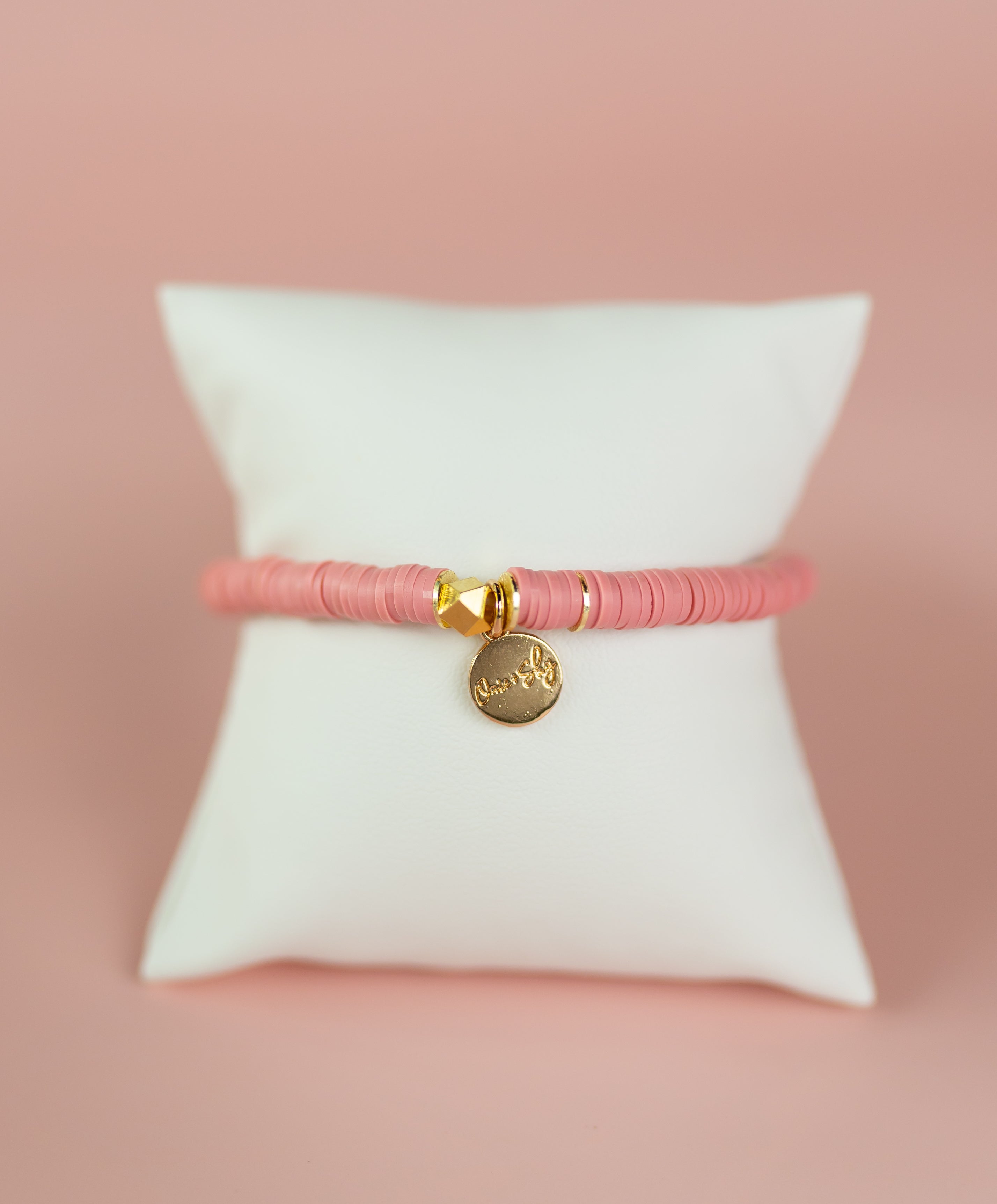 Dusty Rose Heishi Bracelet (Customizable)