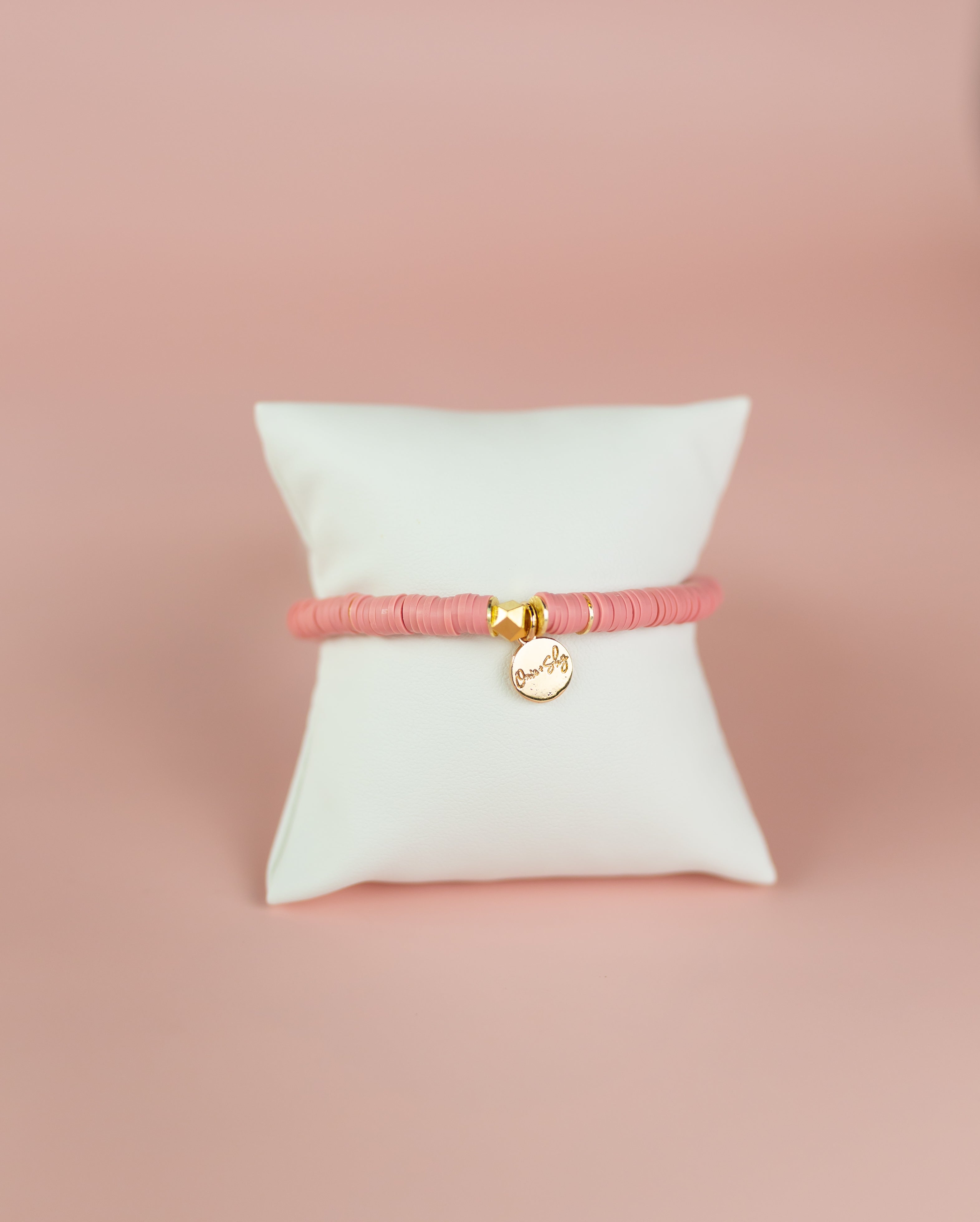 Dusty Rose Heishi Bracelet (Customizable)