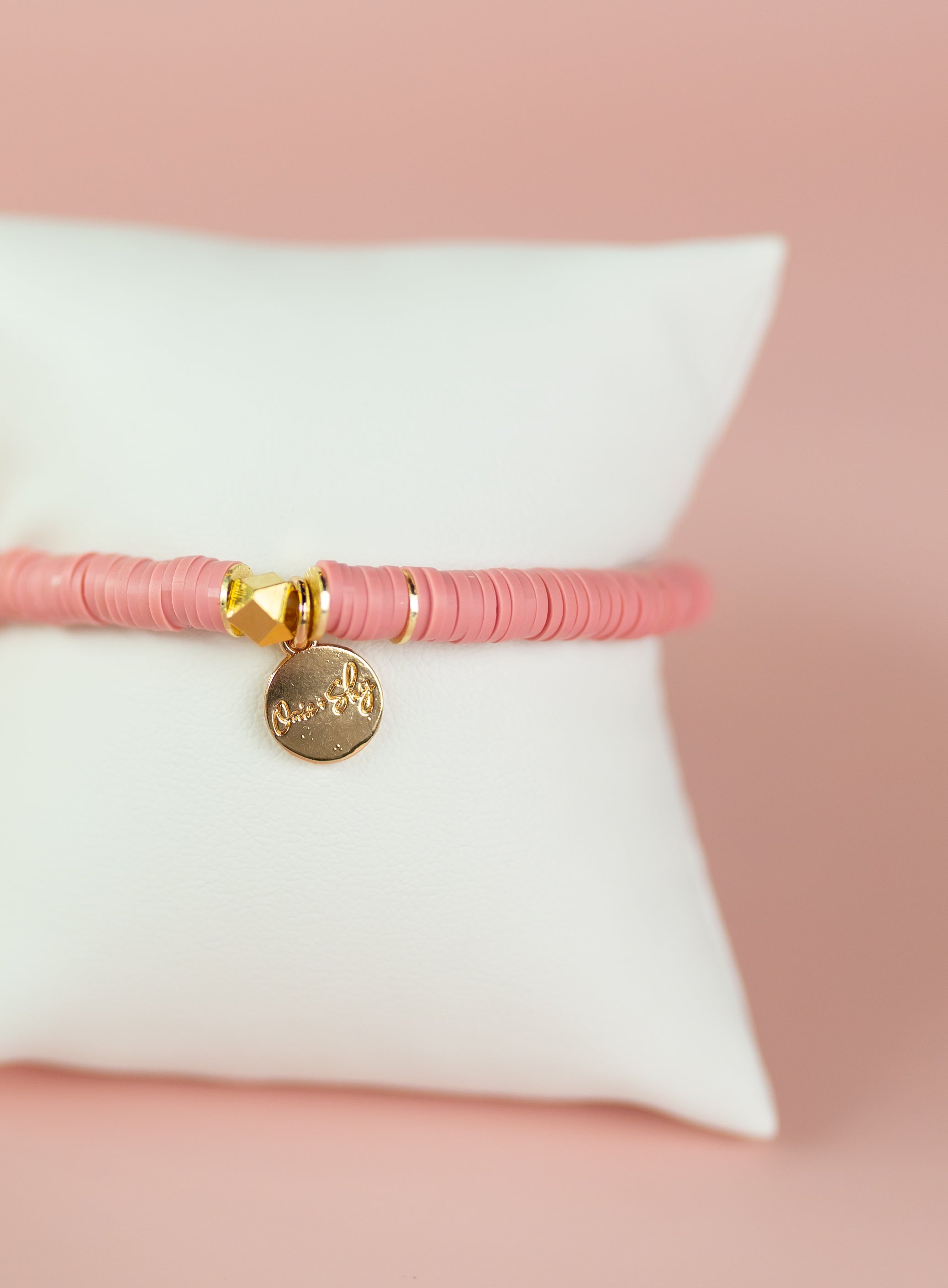 Dusty Rose Heishi Bracelet (Customizable)