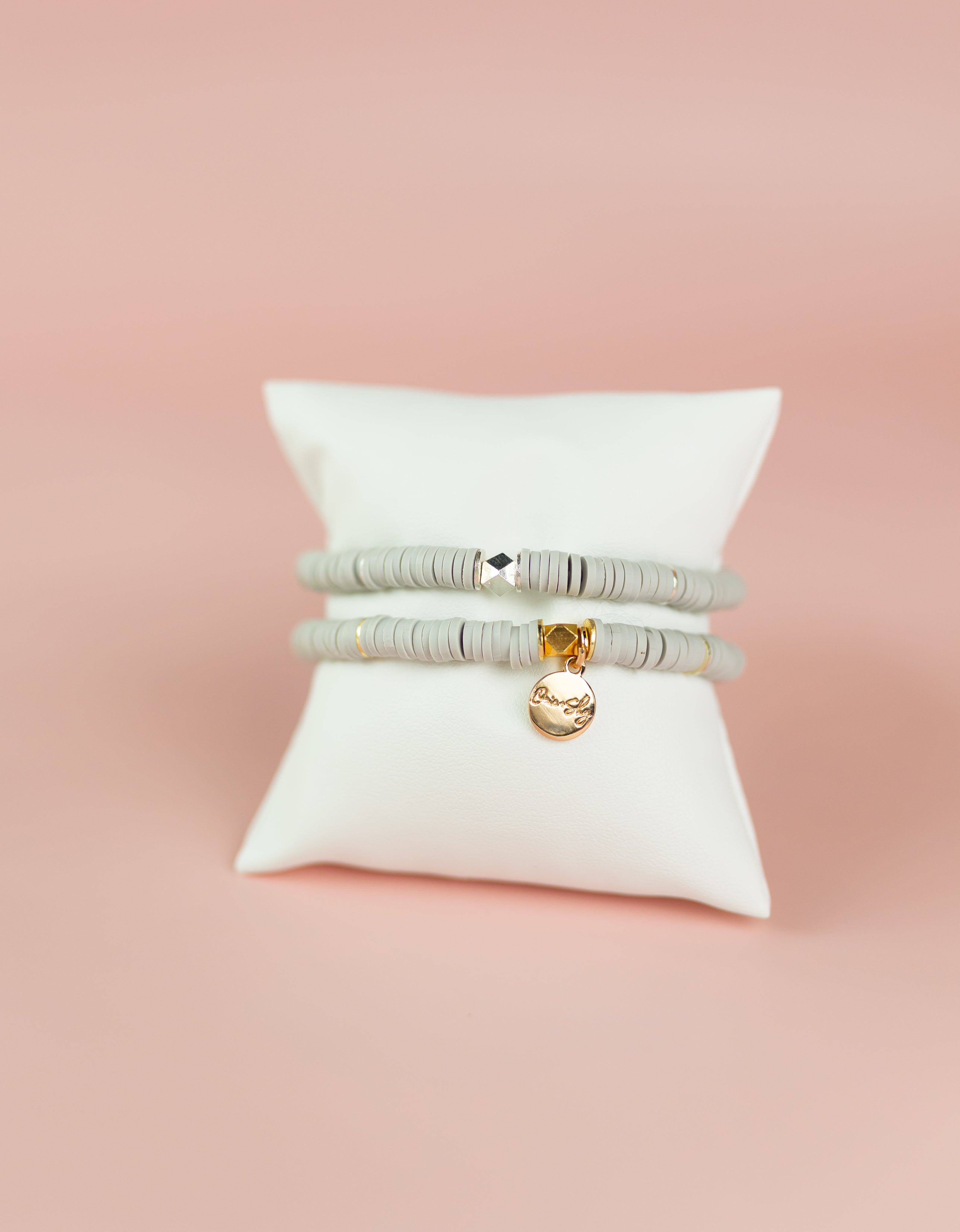 Light Gray Heishi Bracelet (Customizable)