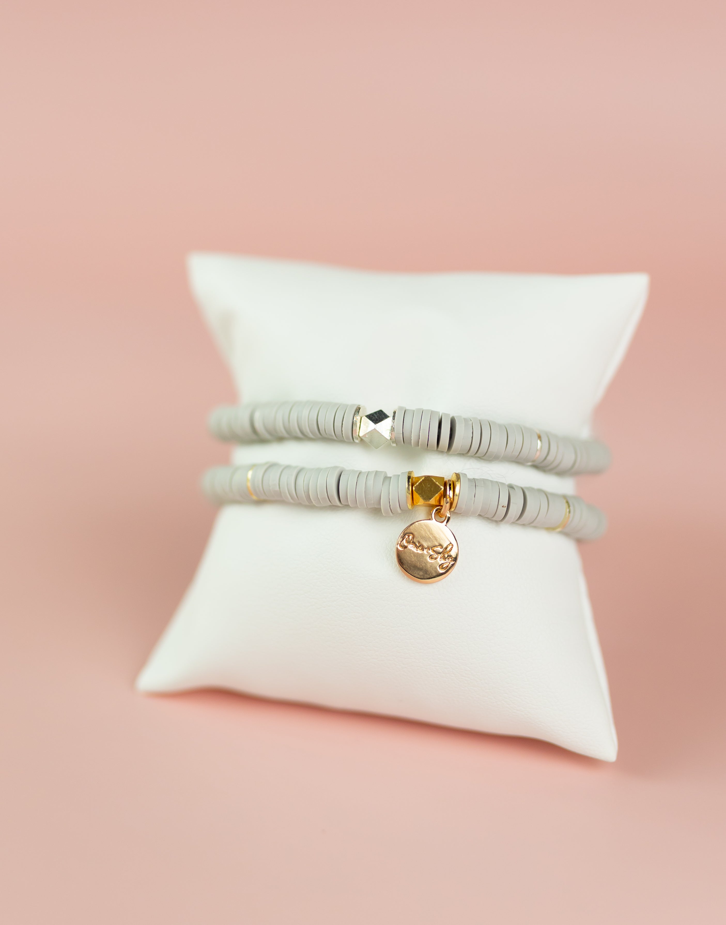 Light Gray Heishi Bracelet (Customizable)