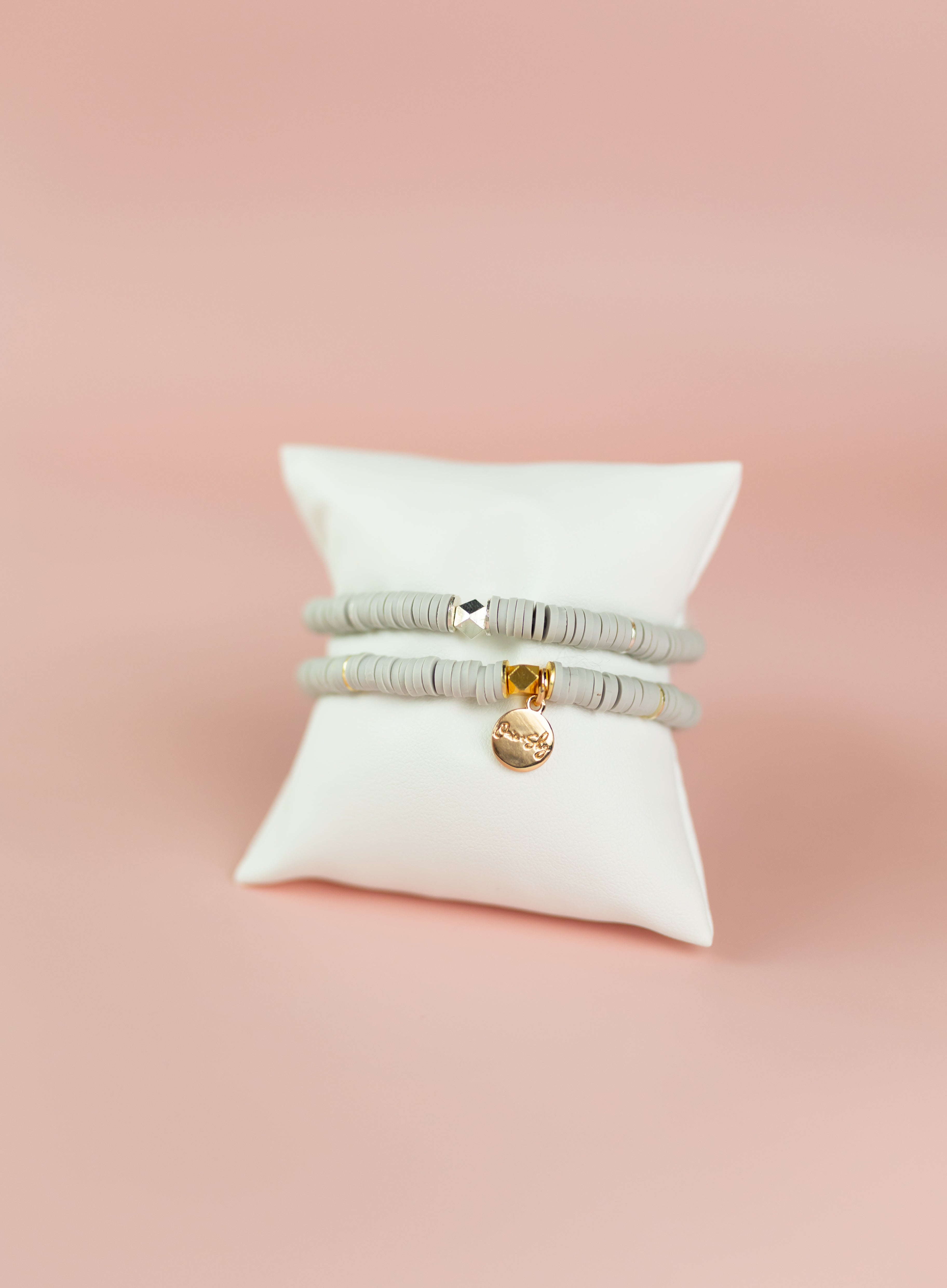 Light Gray Heishi Bracelet (Customizable)