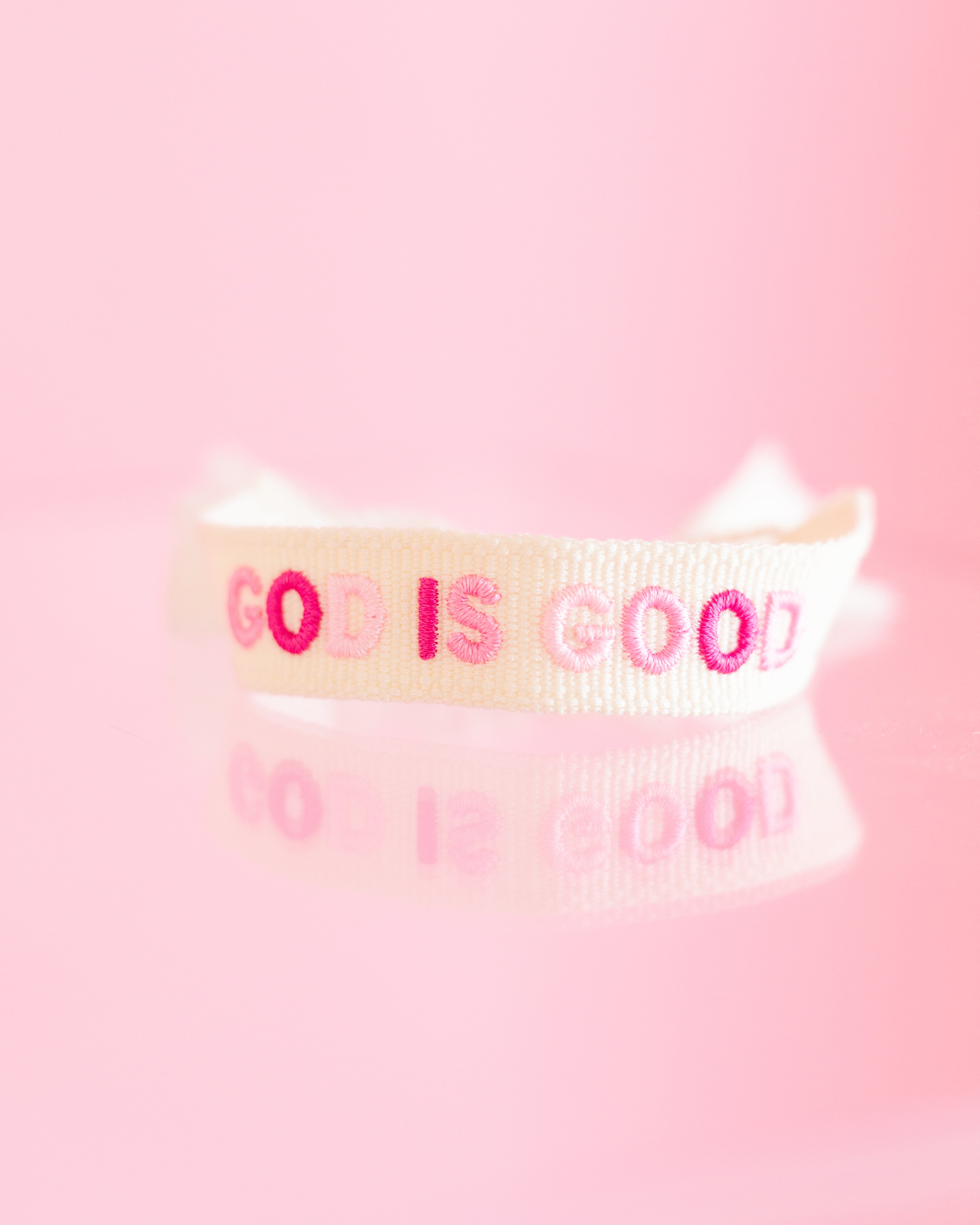 Pink God is Good Embroidered Bracelet
