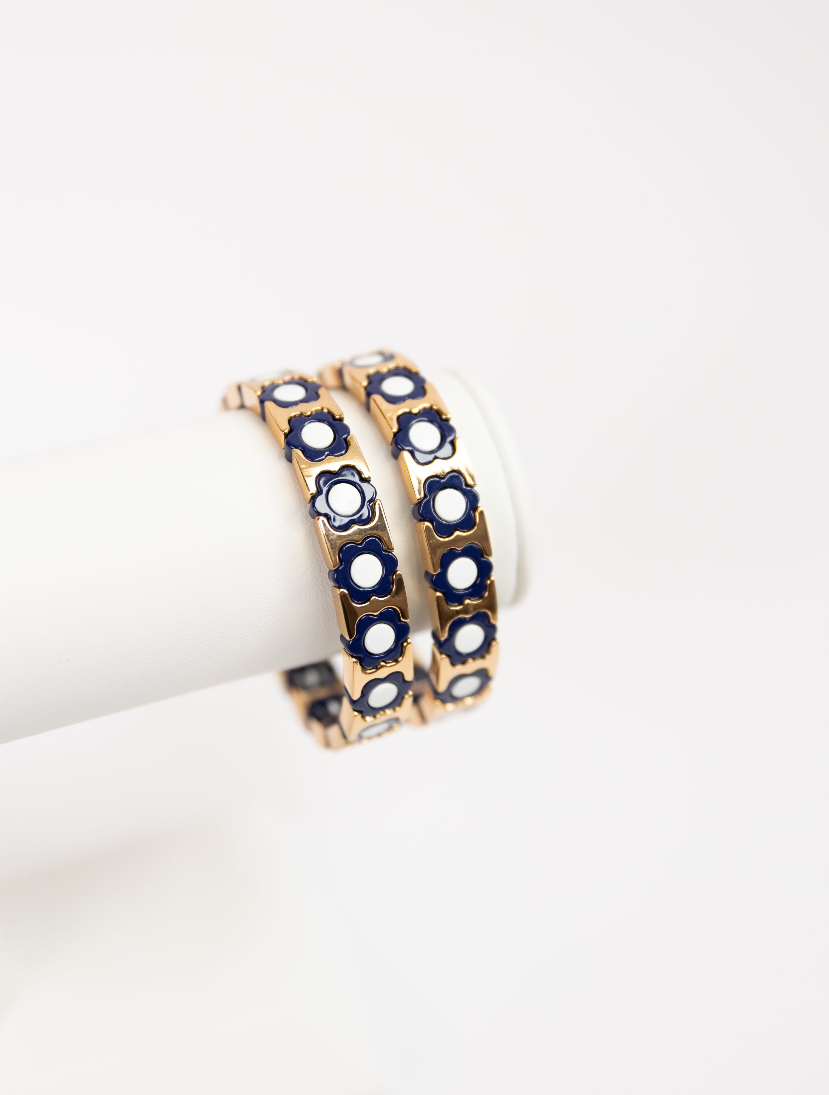 Navy Flower Tila Bracelet
