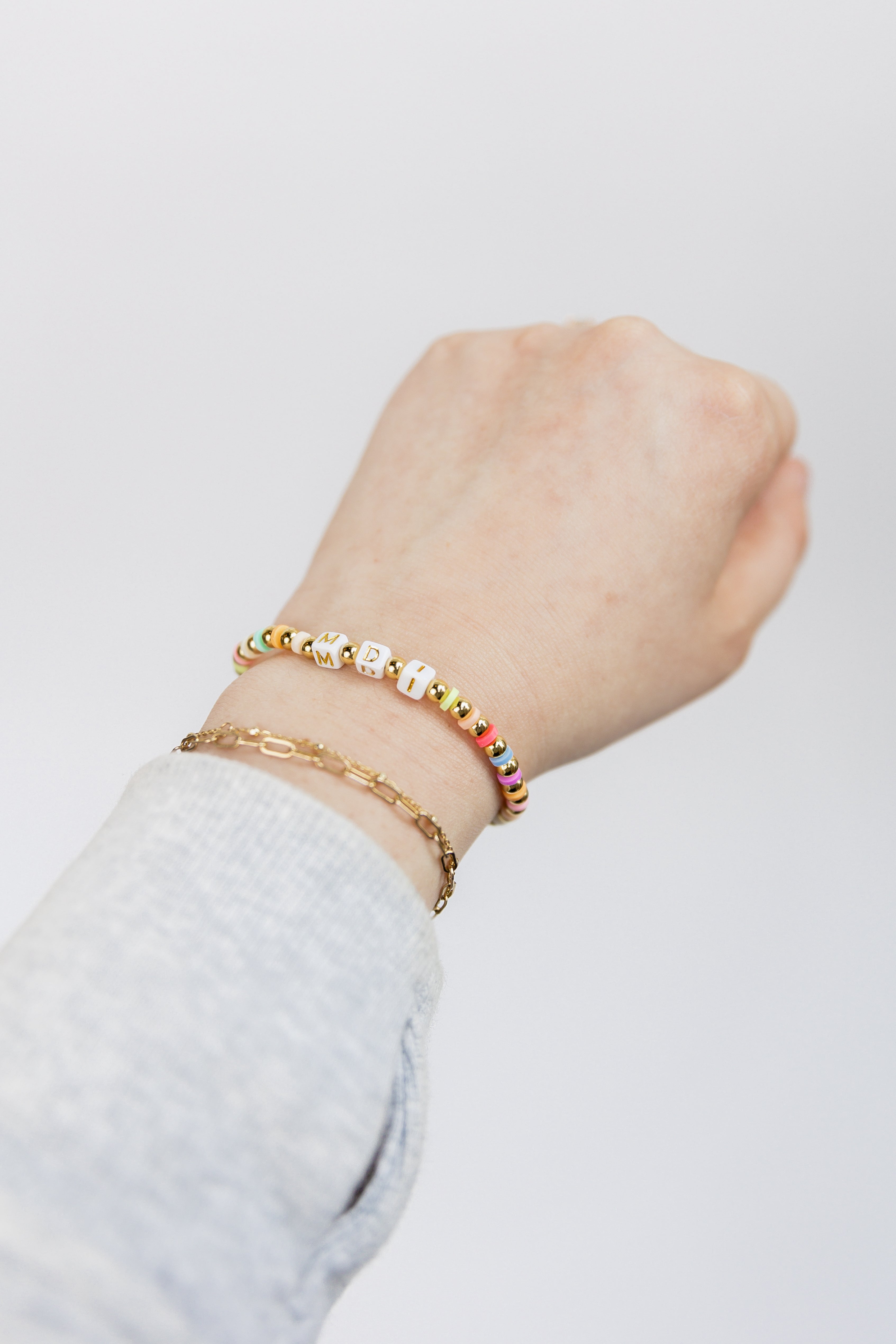 Rainbow 14k Gold Initial Bracelet