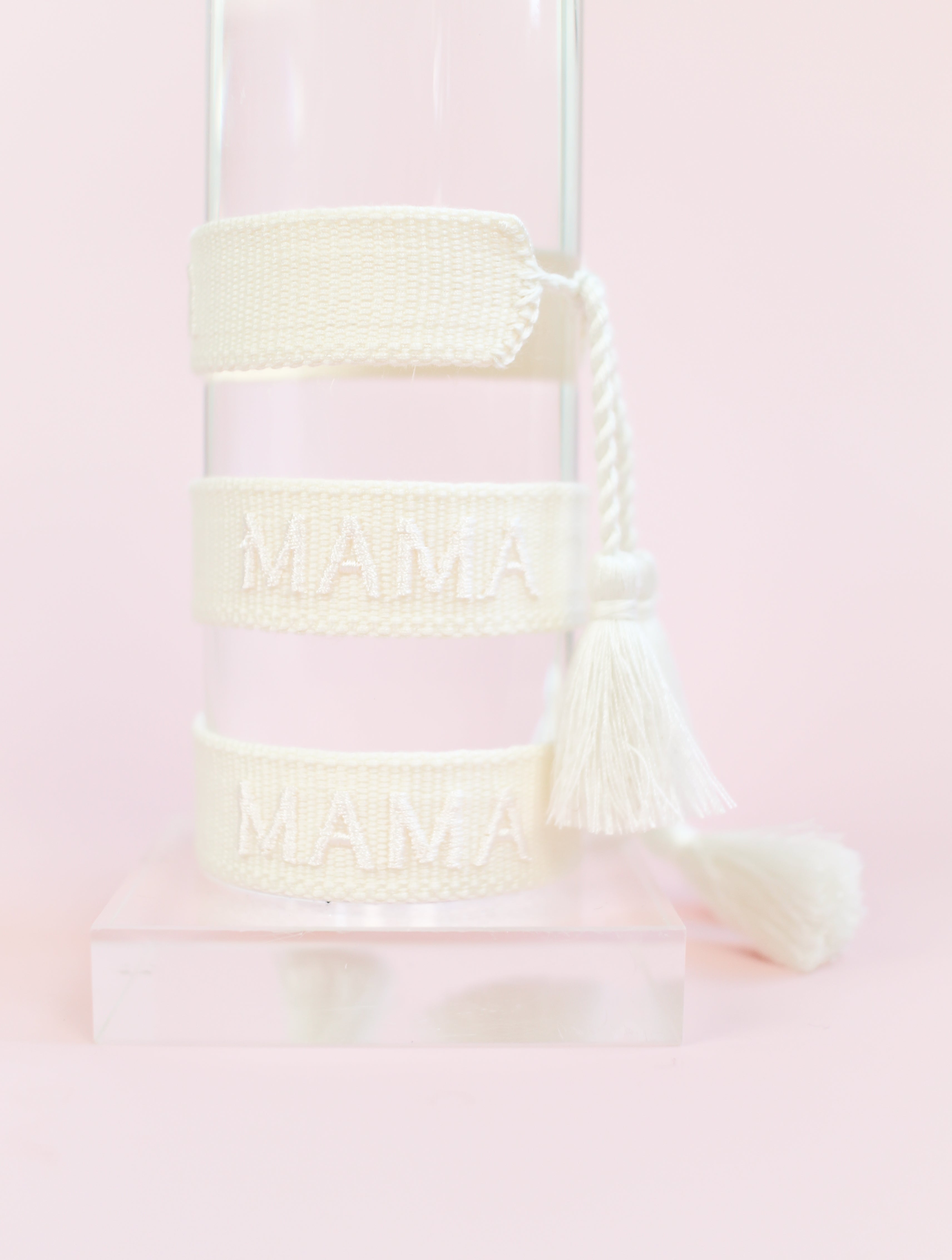 Mama Embroidered Bracelet-Cream