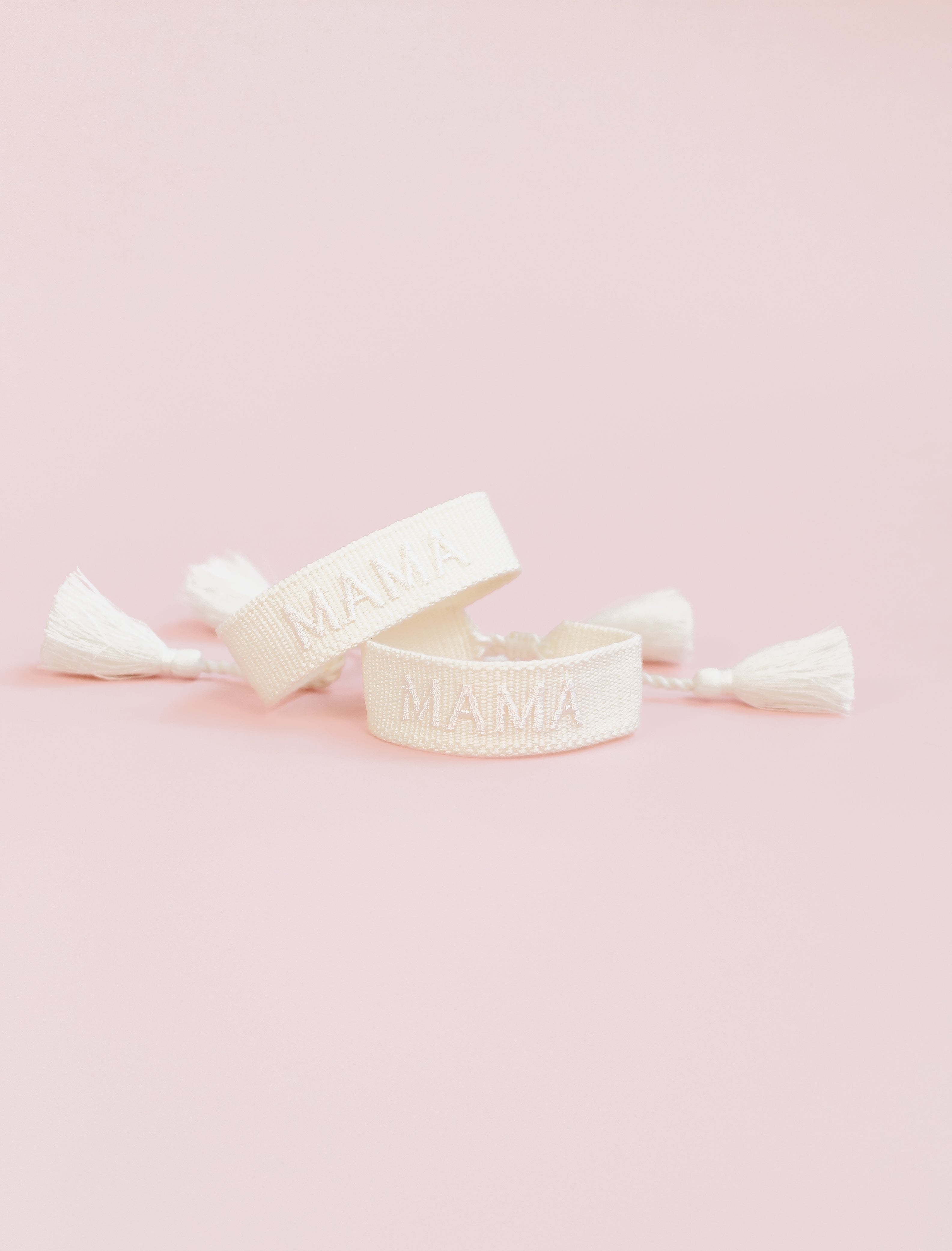 Mama Embroidered Bracelet-Cream