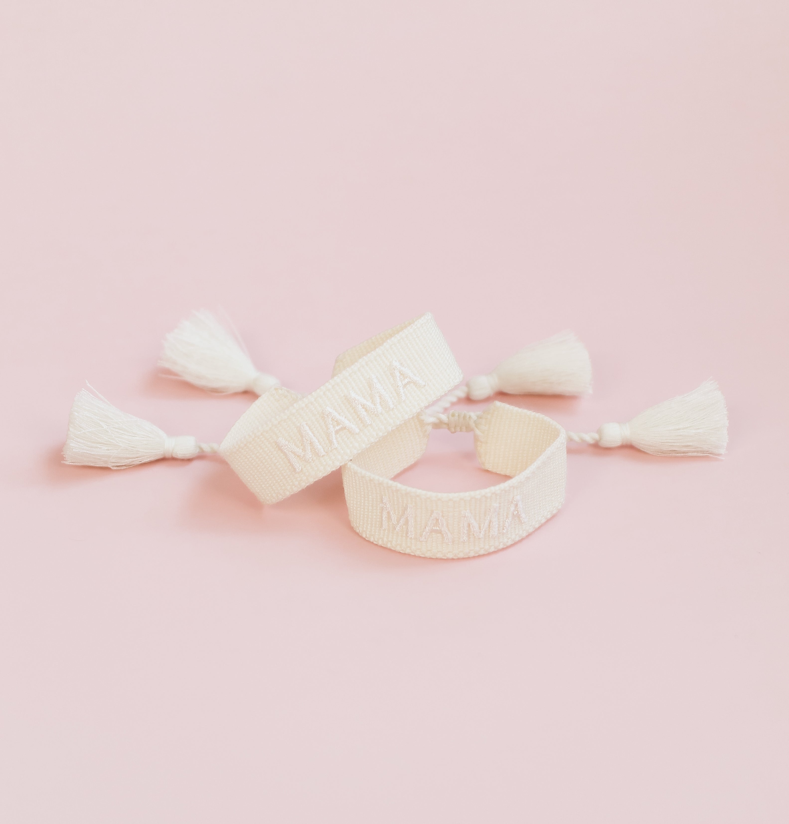 Mama Embroidered Bracelet-Cream