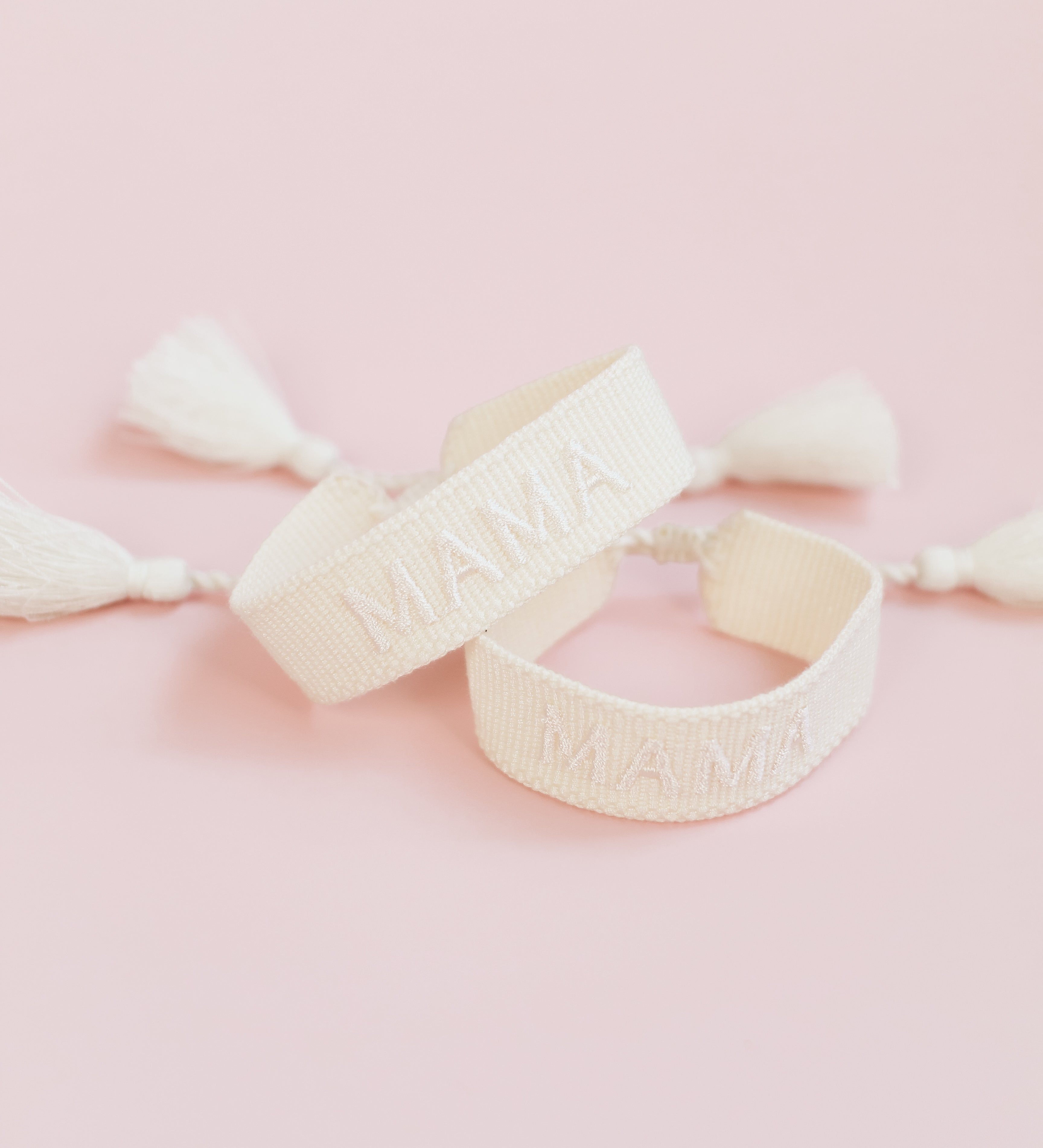 Mama Embroidered Bracelet-Cream
