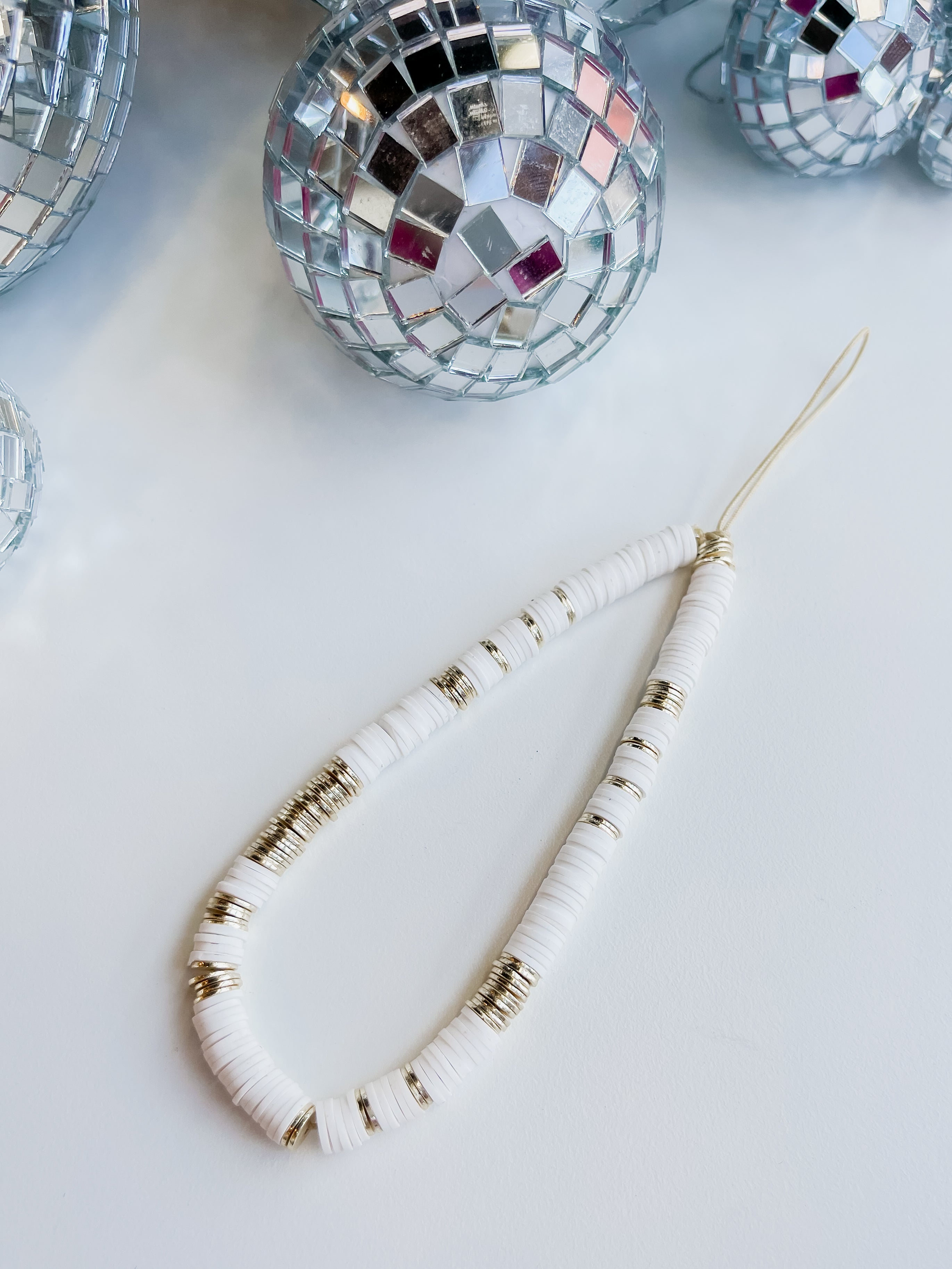 White + Gold Phone Charm Lanyard