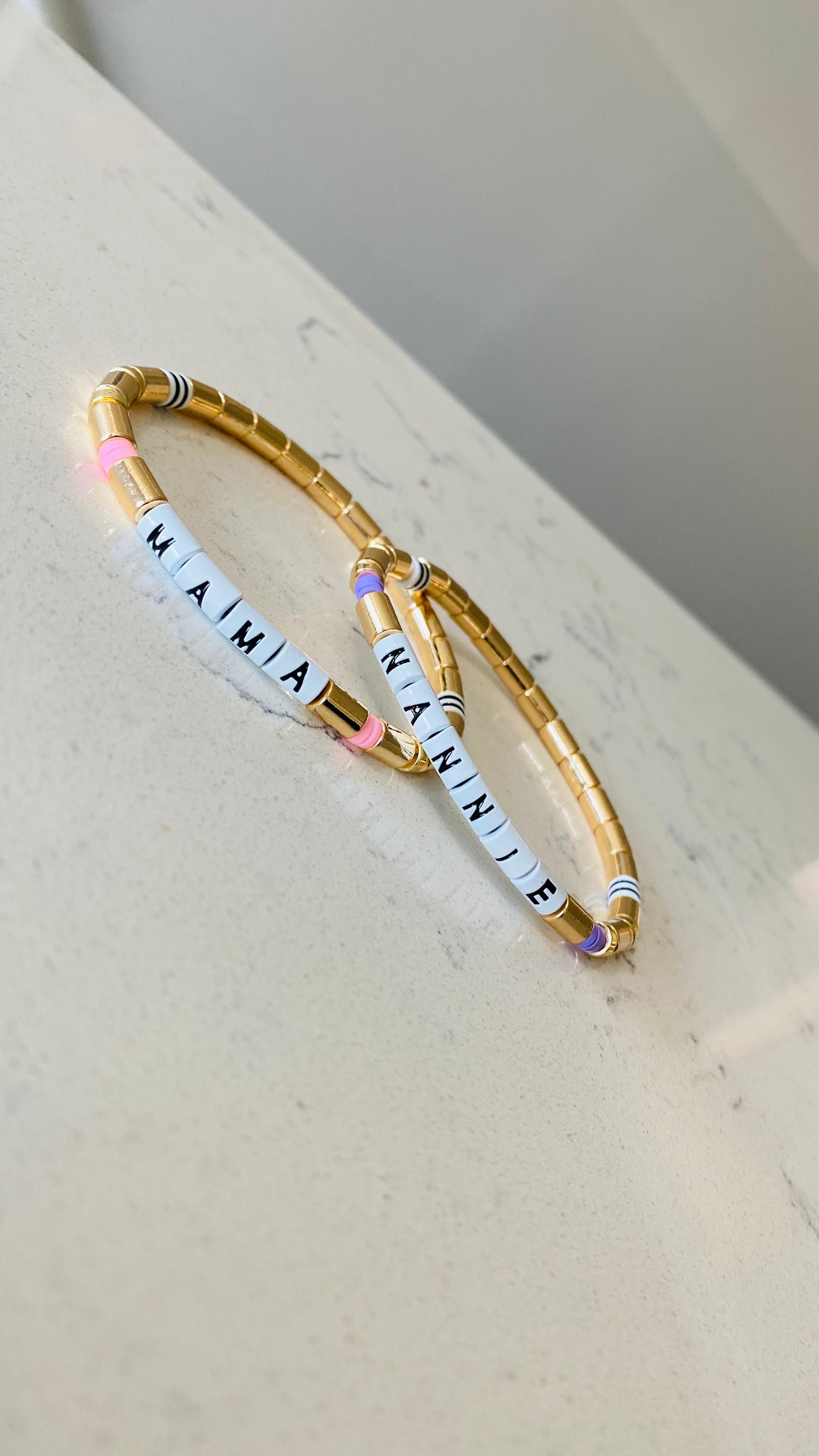 Gold Enamel Letter with heishi Bracelet - ONIE + SKY