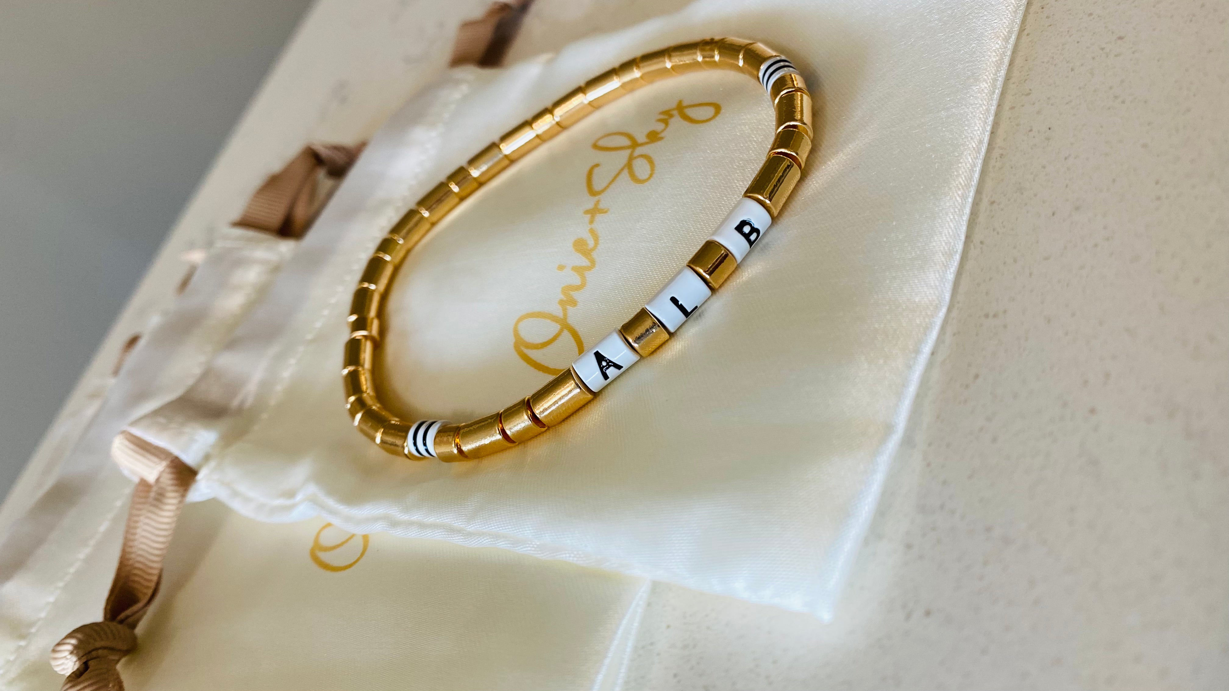 Gold Enamel Letter Anklet - ONIE + SKY