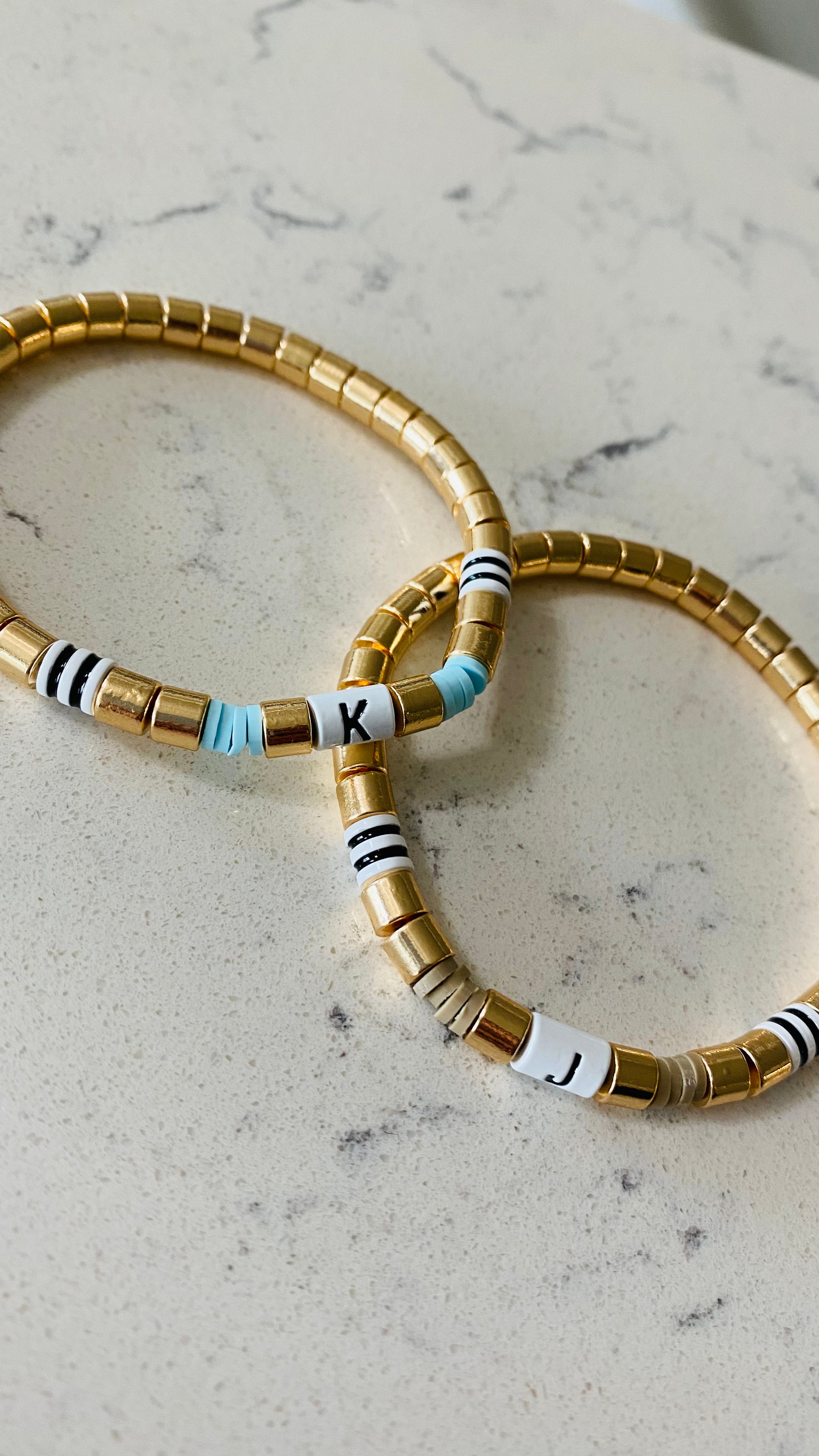 Gold Enamel Letter with heishi Bracelet - ONIE + SKY