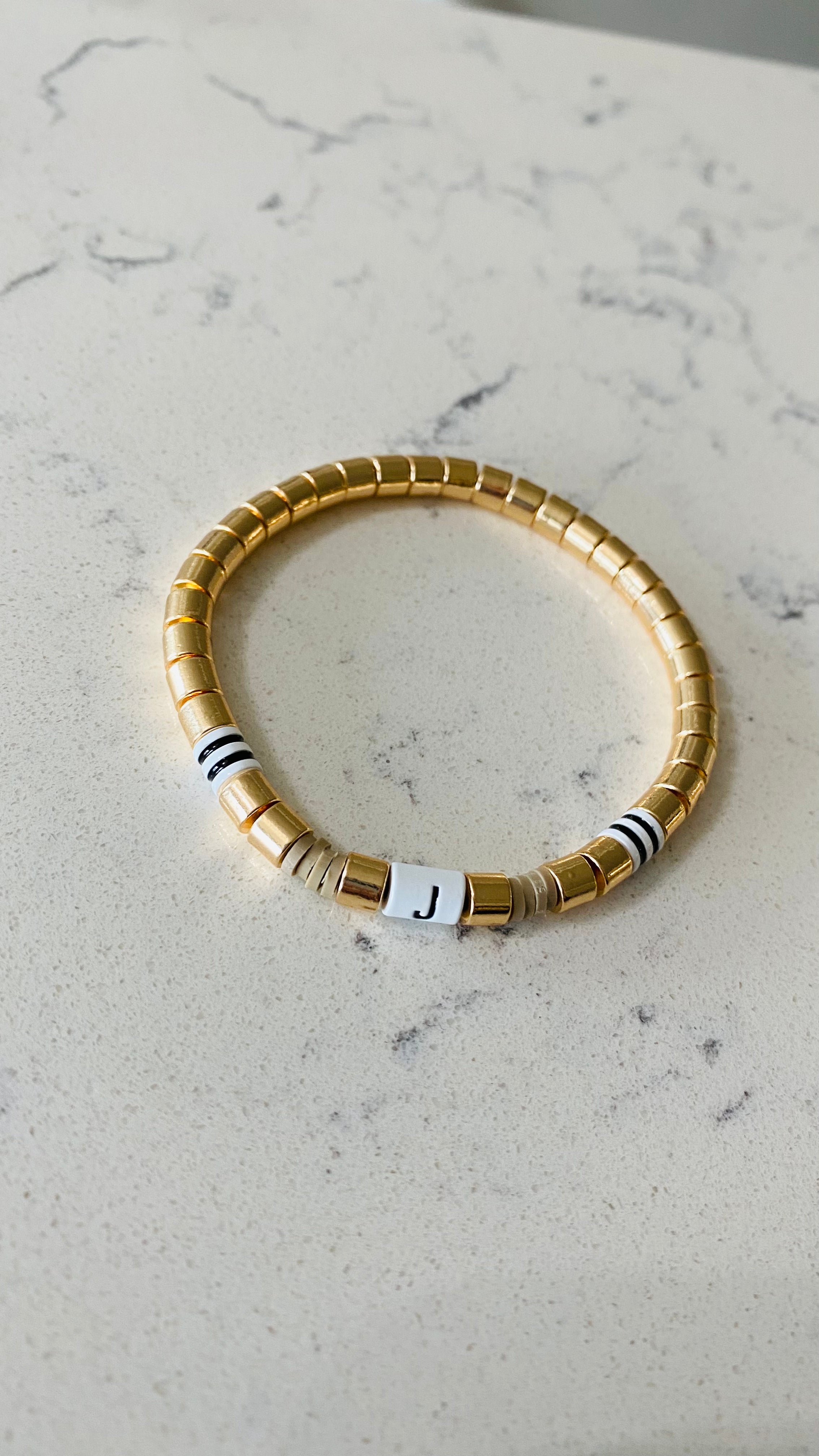 Gold Enamel Letter with heishi Bracelet - ONIE + SKY