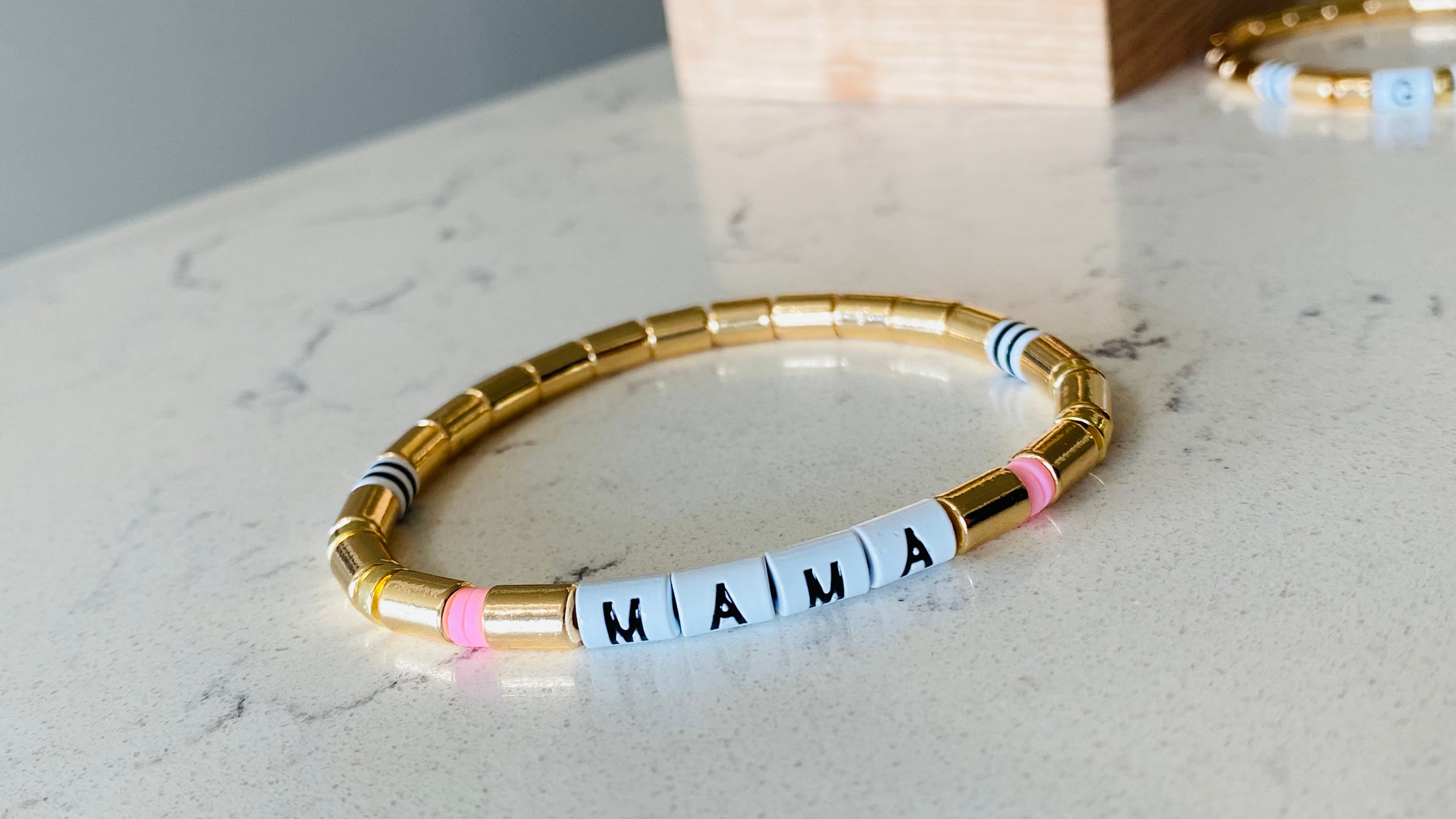 Gold Enamel Letter with heishi Bracelet - ONIE + SKY