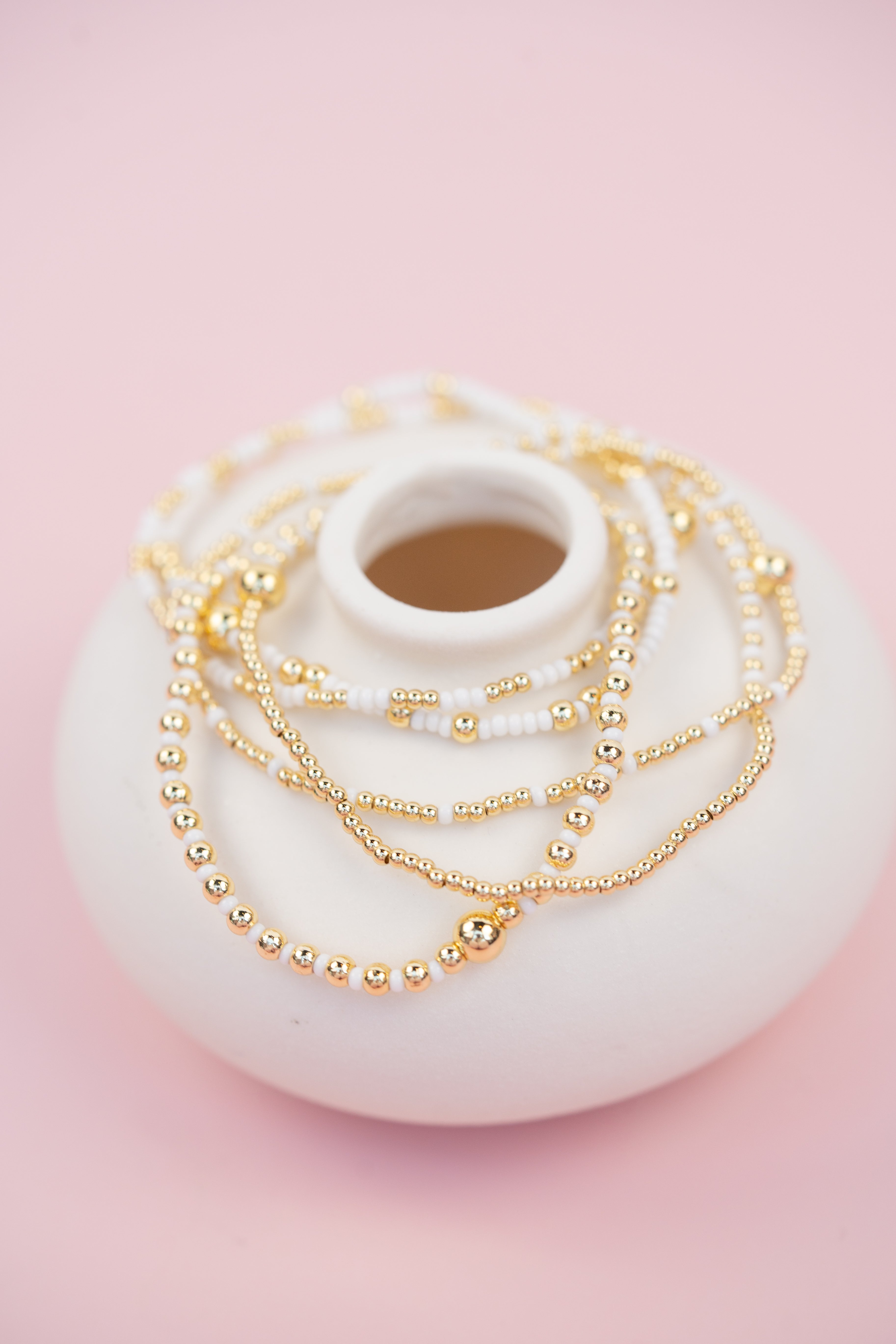 White and Gold Beaded Set