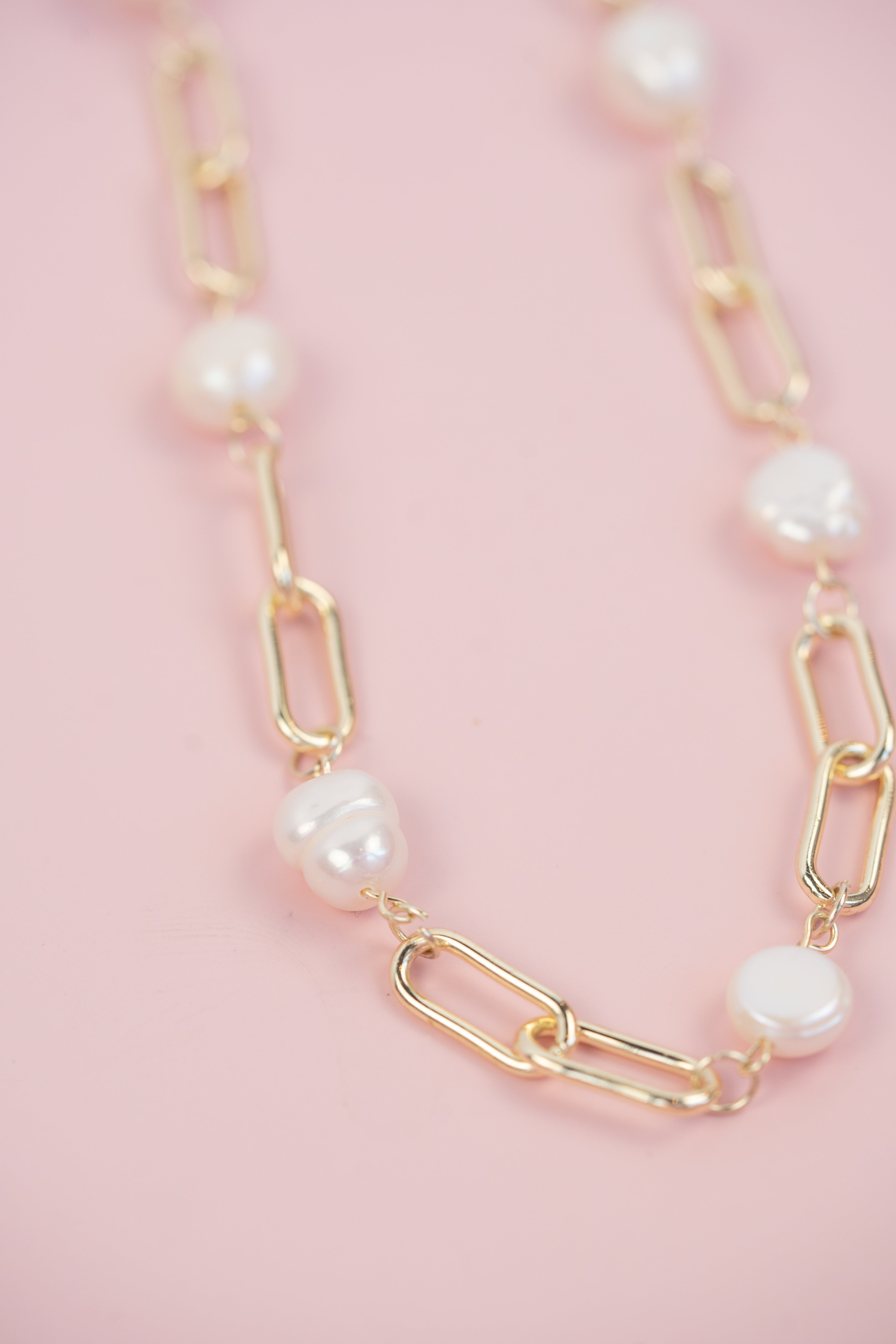Large Paper Clip Pearl Necklace