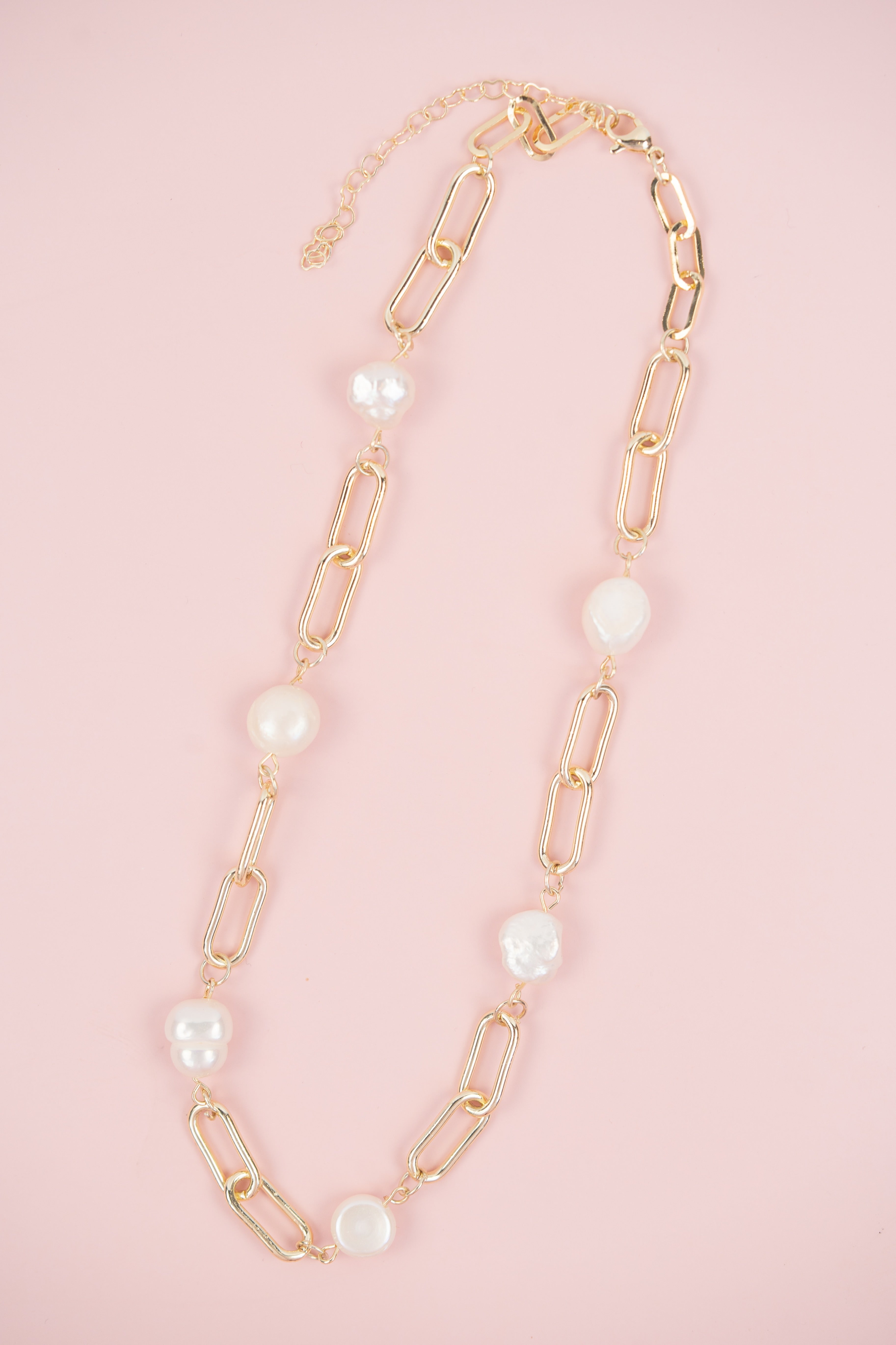 Large Paper Clip Pearl Necklace