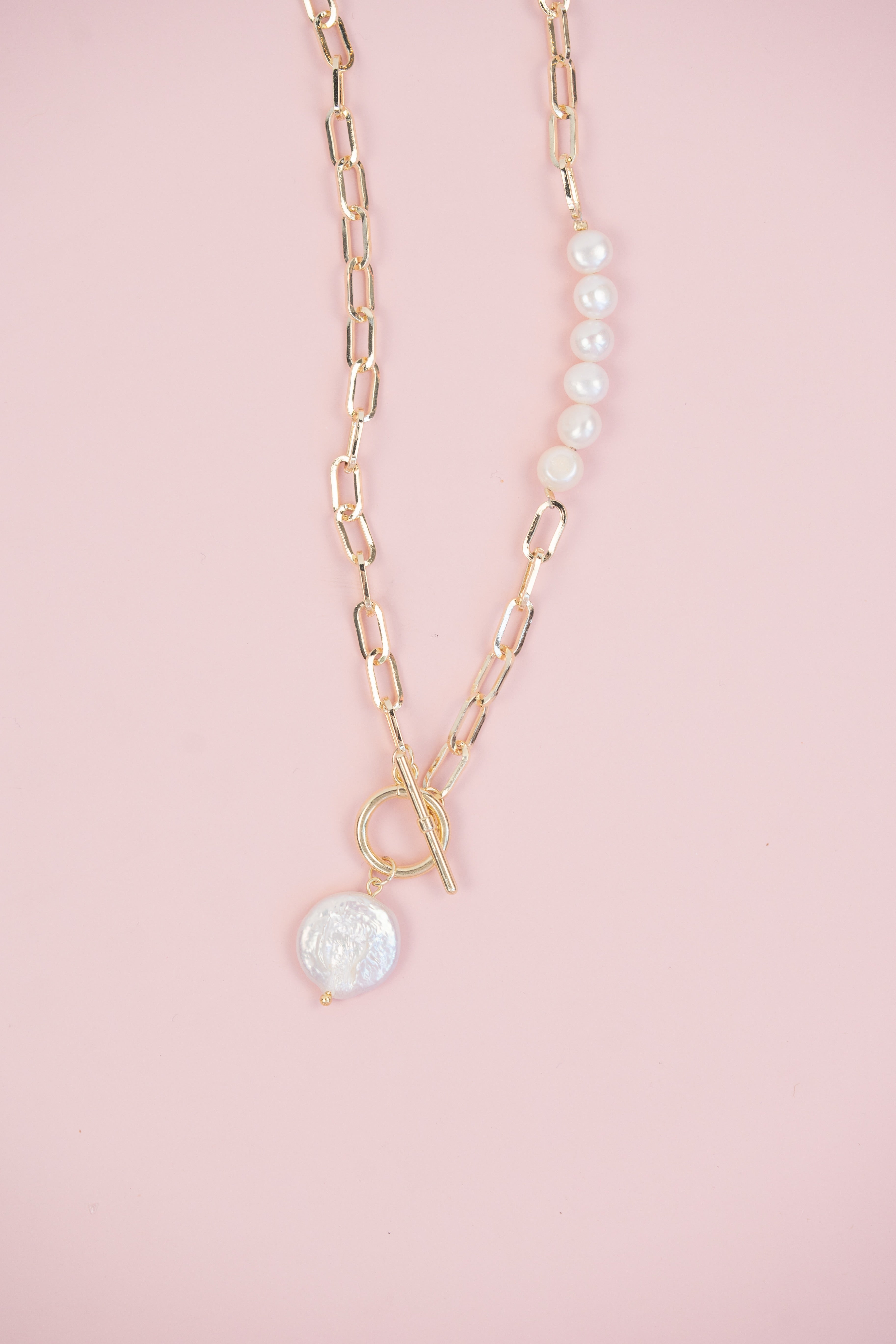 Paper Clip Pearl Necklace