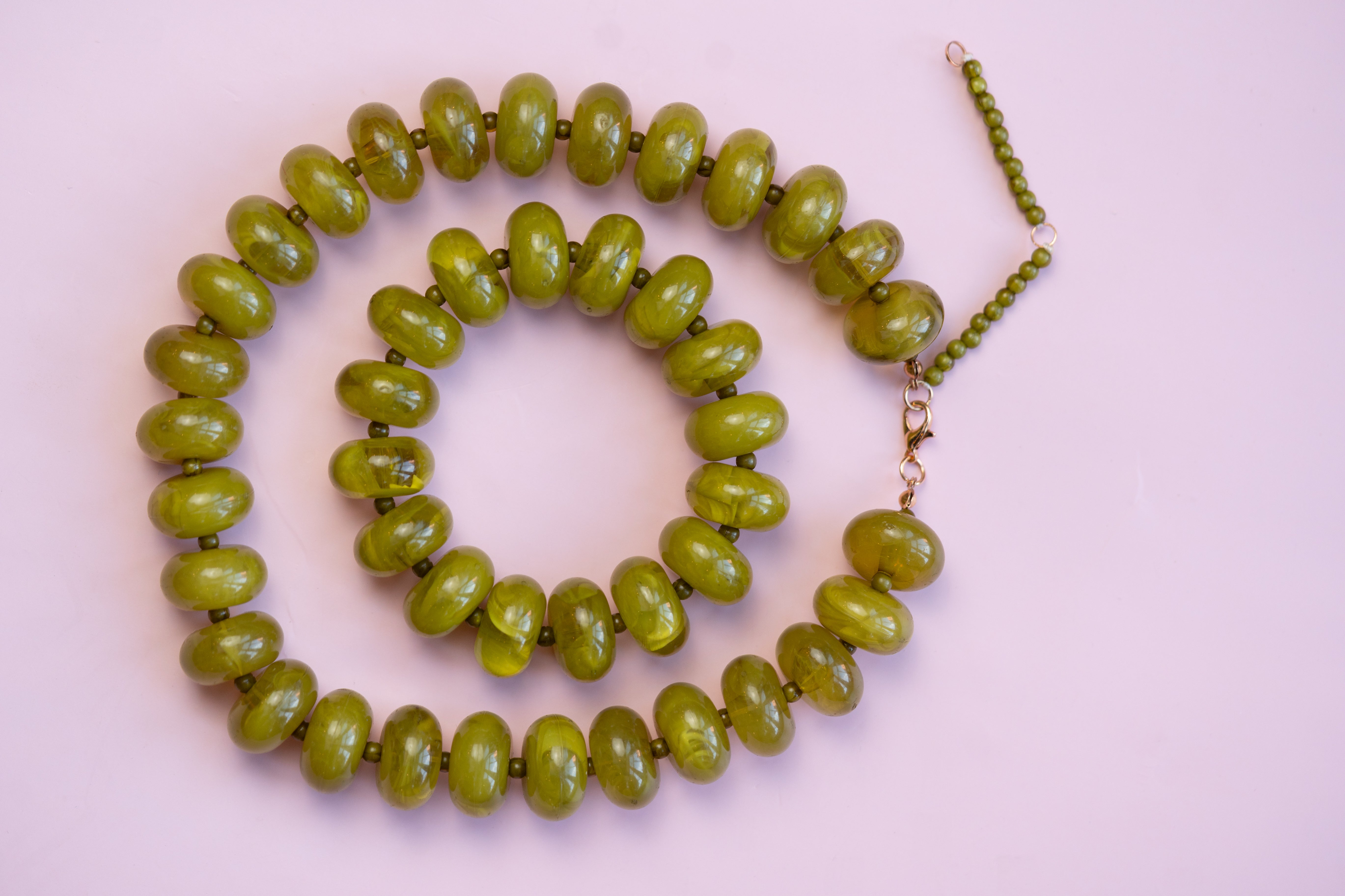 Olive Chunky Acrylic Bead Necklace