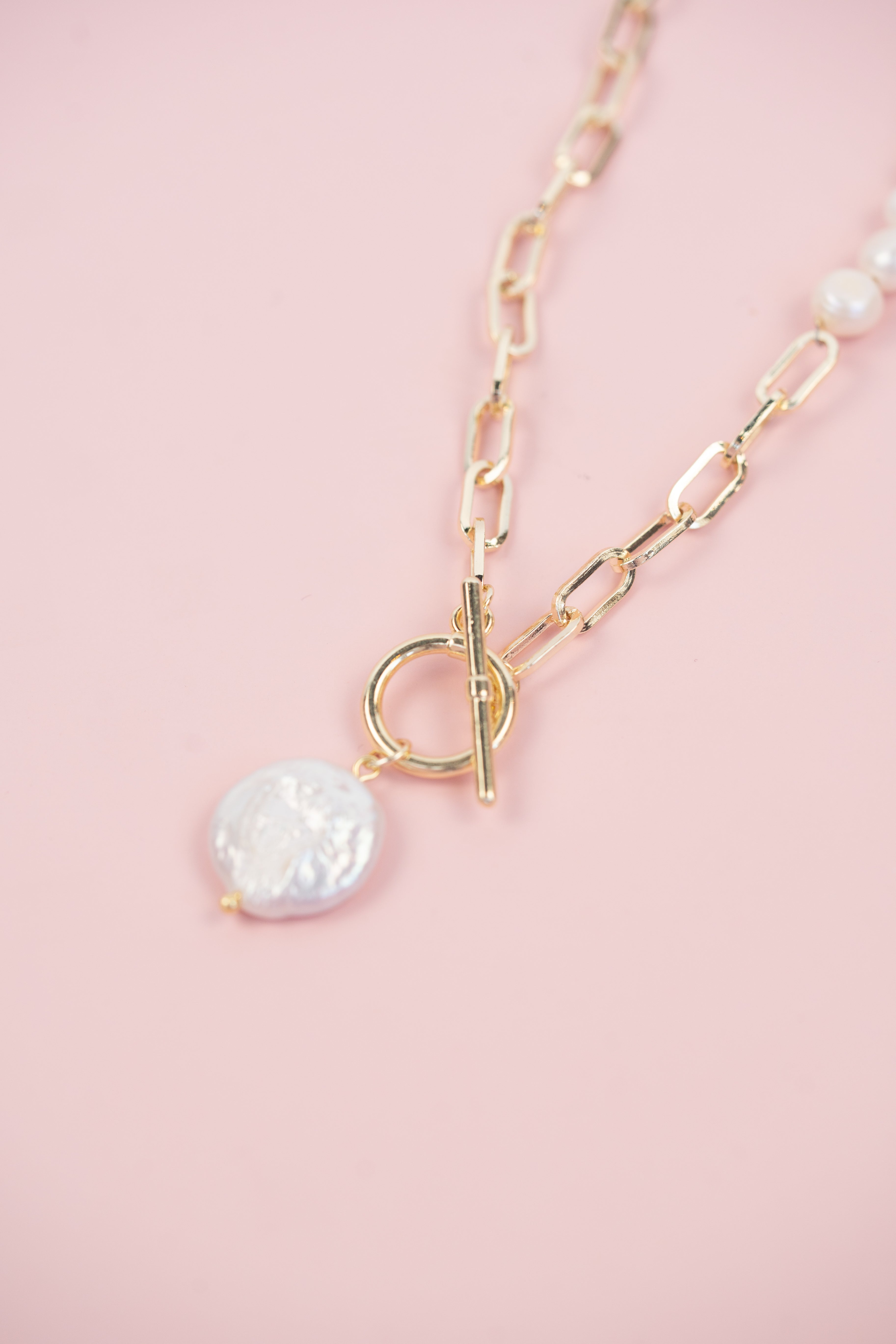 Paper Clip Pearl Necklace