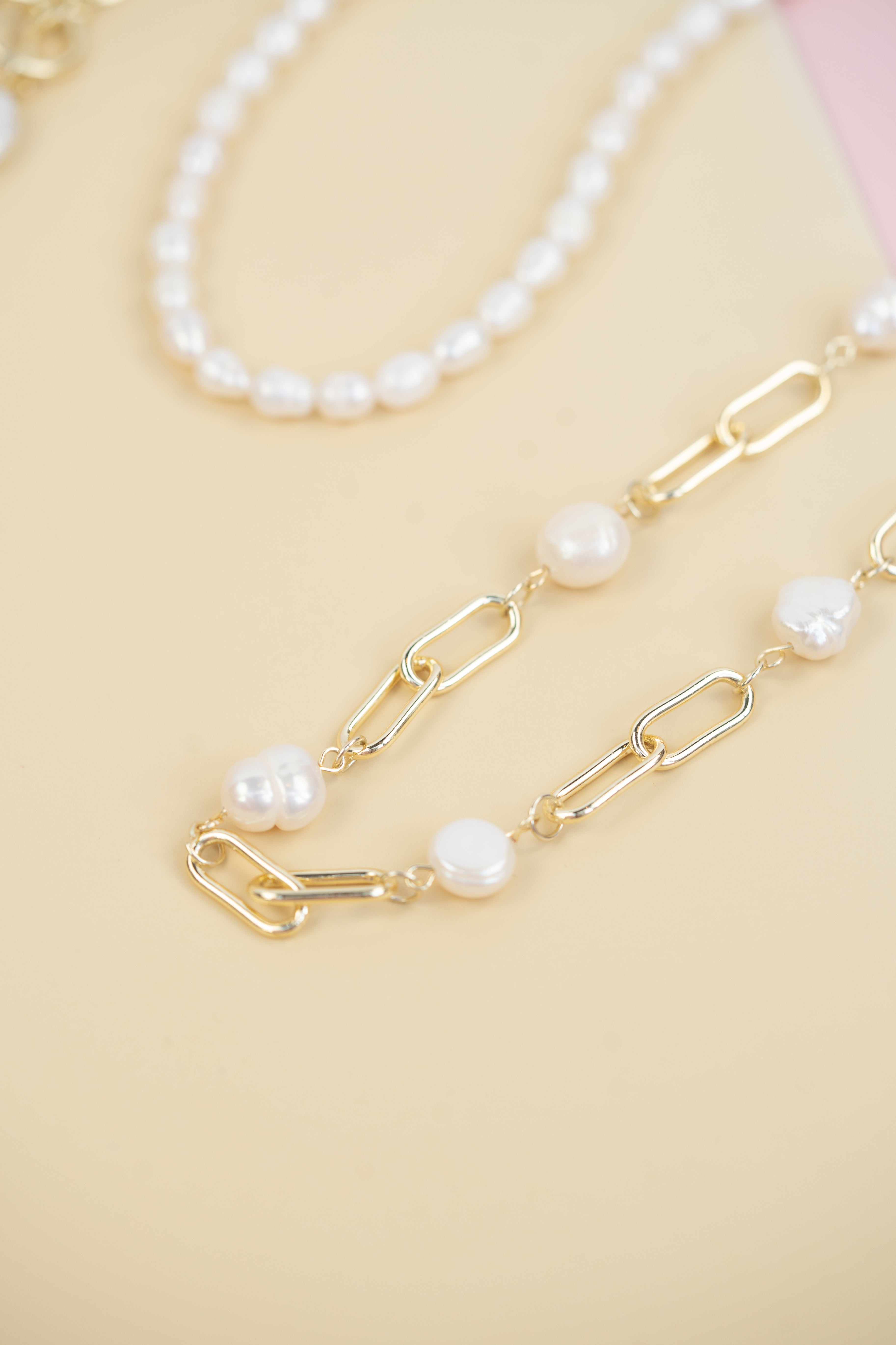 Large Paper Clip Pearl Necklace